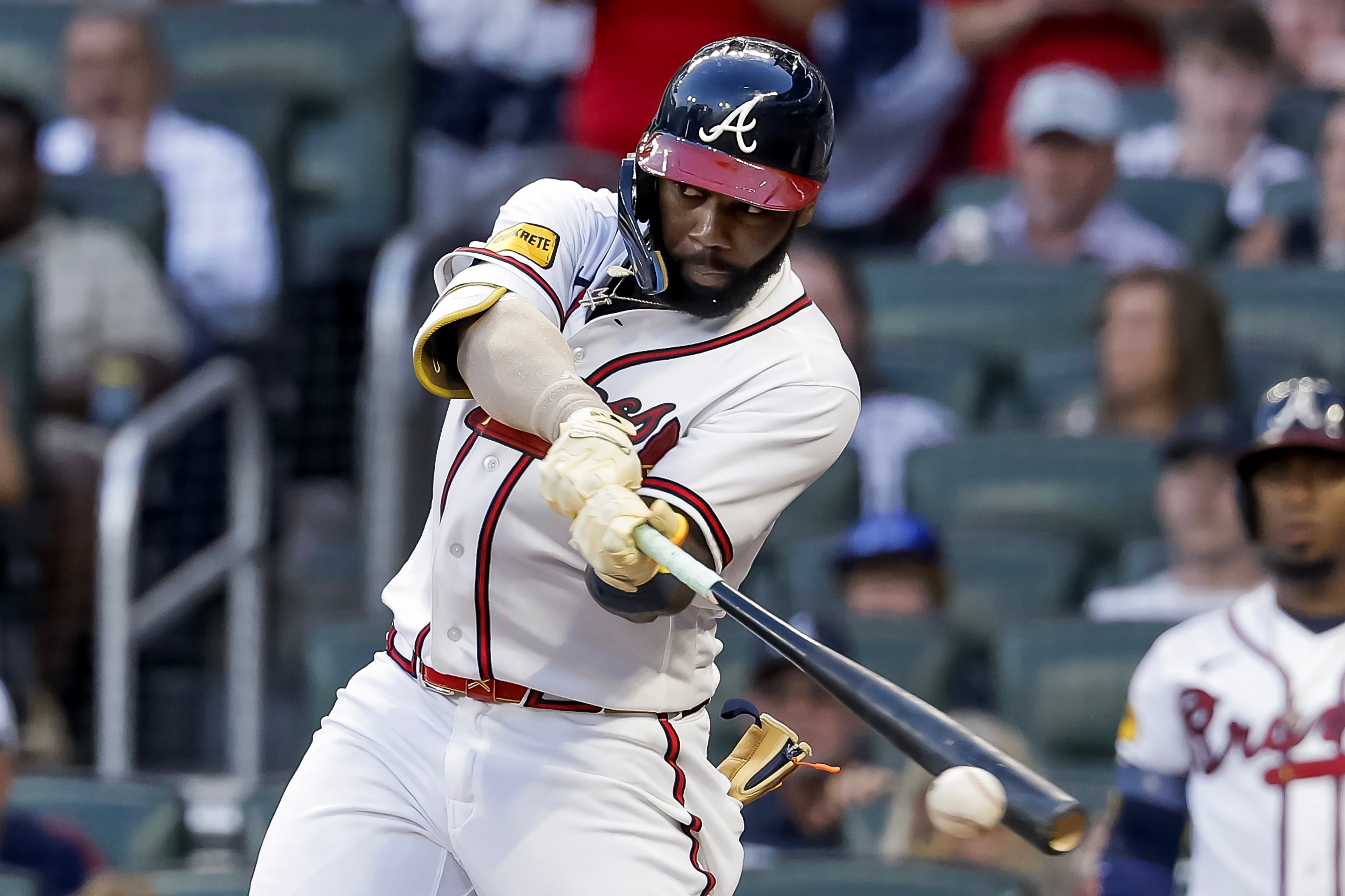 Michael Harris II, defying "keep your eye on the ball" dogma. (Erik S. Lesser/AP)