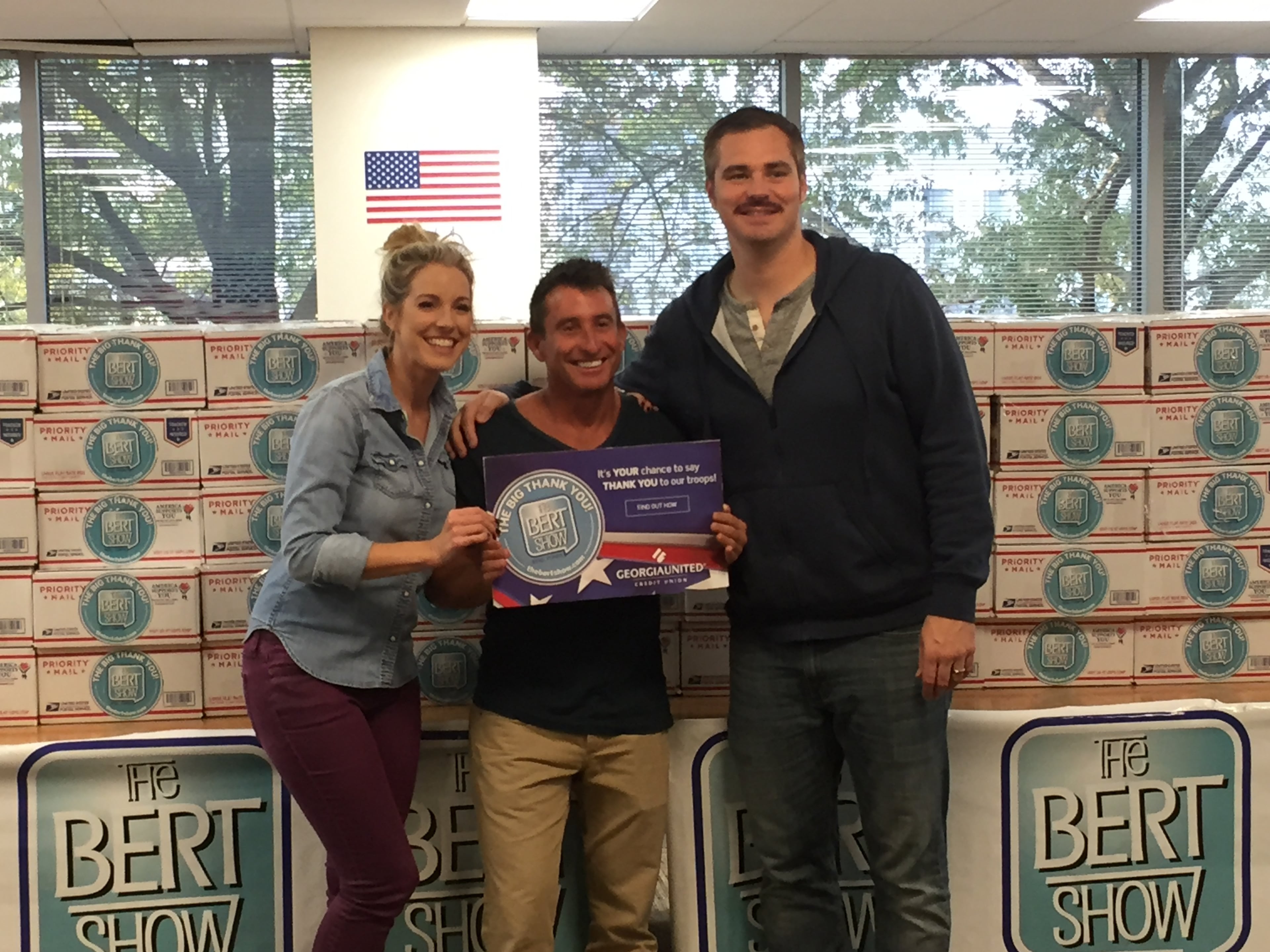 Bert Show (Kristin Klingshirn, Bert Weiss, Brian Moote) promoting their newest sponsor Georgia United Credit Union. CREDIT: Rodney Ho/rho@ajc.com