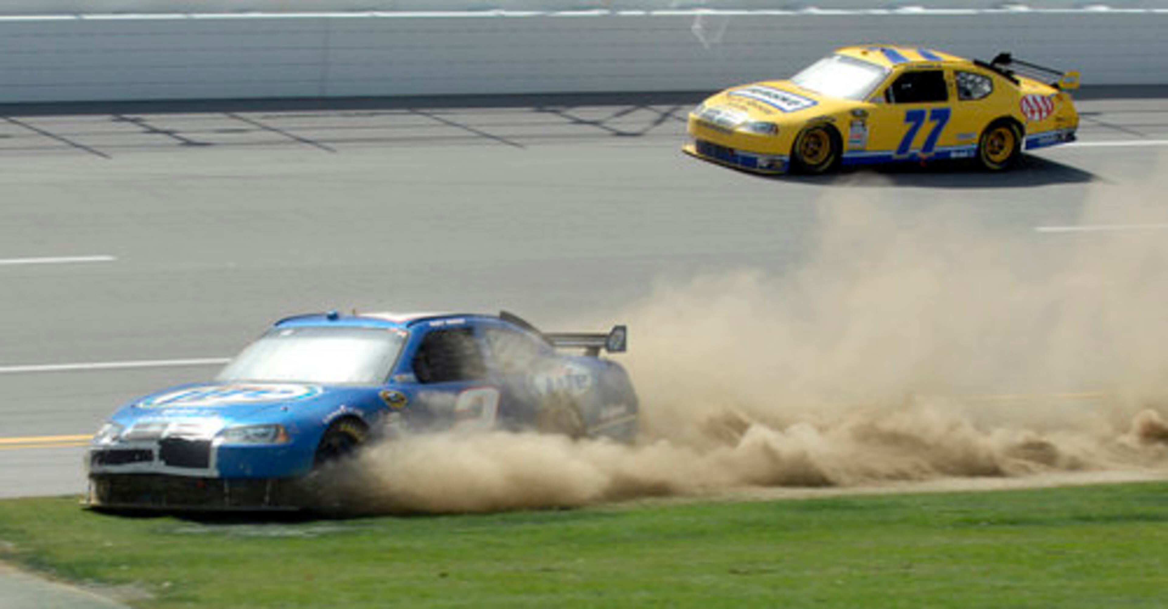 Kurt Busch plows through the infield. The race saw another 10-car accident with nine laps to go and a dramatic one at the finish.