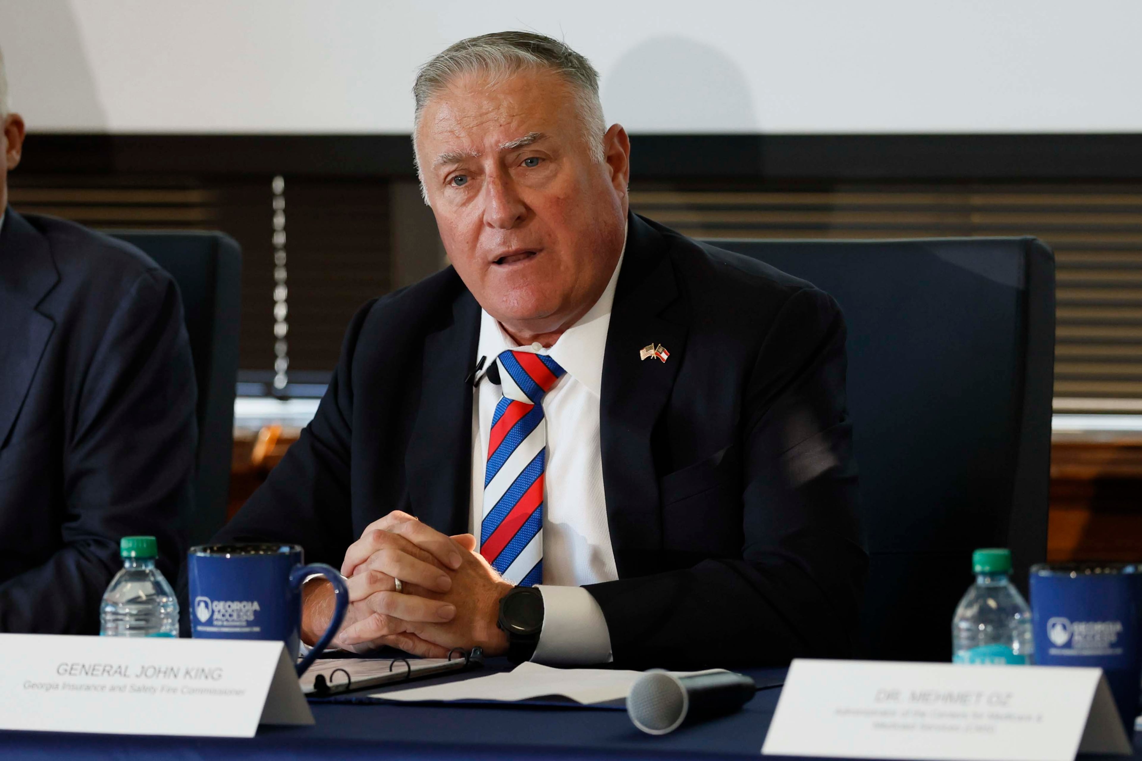 Georgia Insurance and Safety Fire Commissioner John F. King speaks during a roundtable with health leaders on Monday in Atlanta. (Miguel Martinez/AJC)