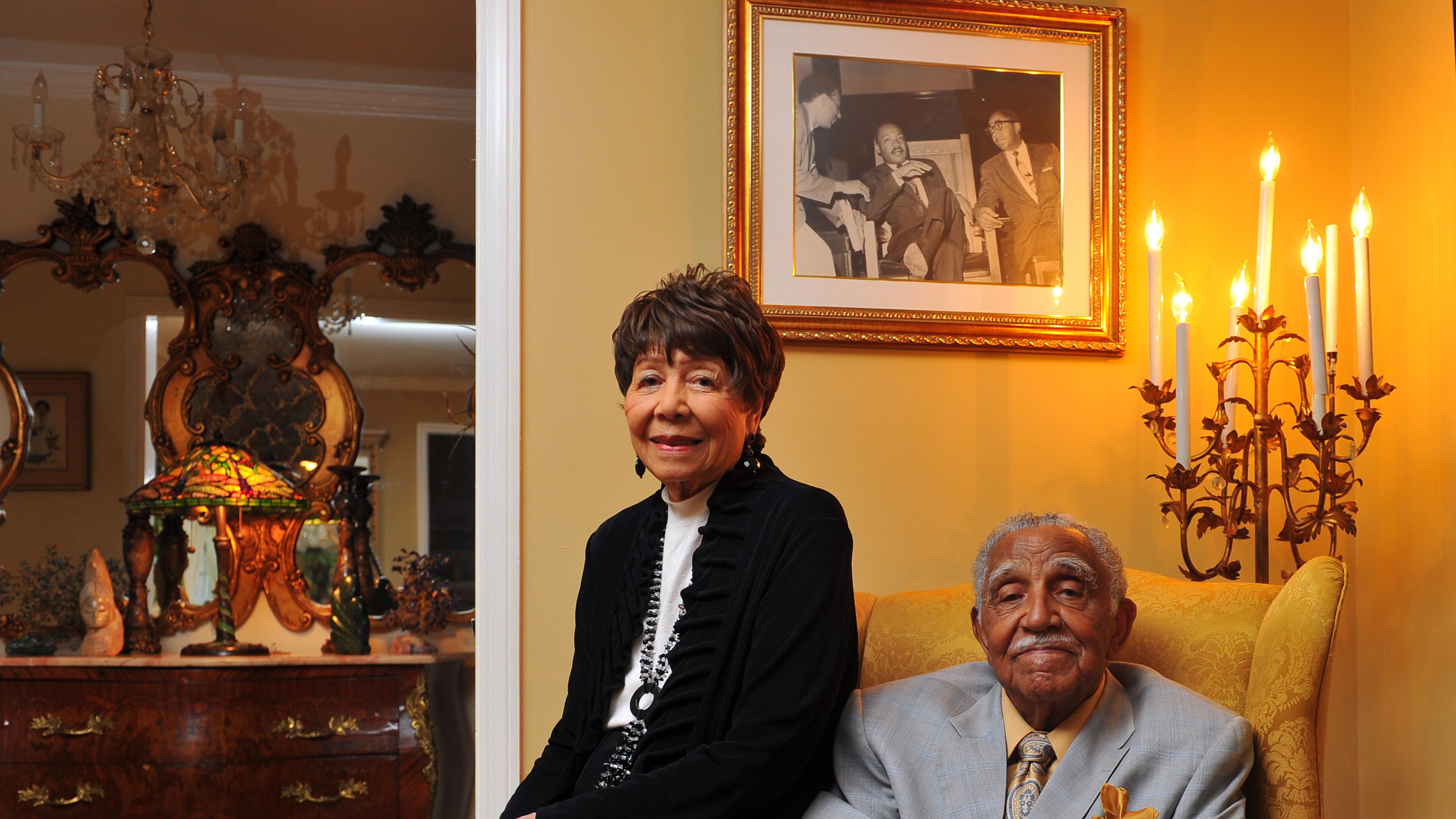 Civil rights leaders Joseph Lowery and wife Evelyn Lowery shown in their Atlanta home Sept. 13, 2013. Evelyn suffered a stroke five days later and died on September 26.