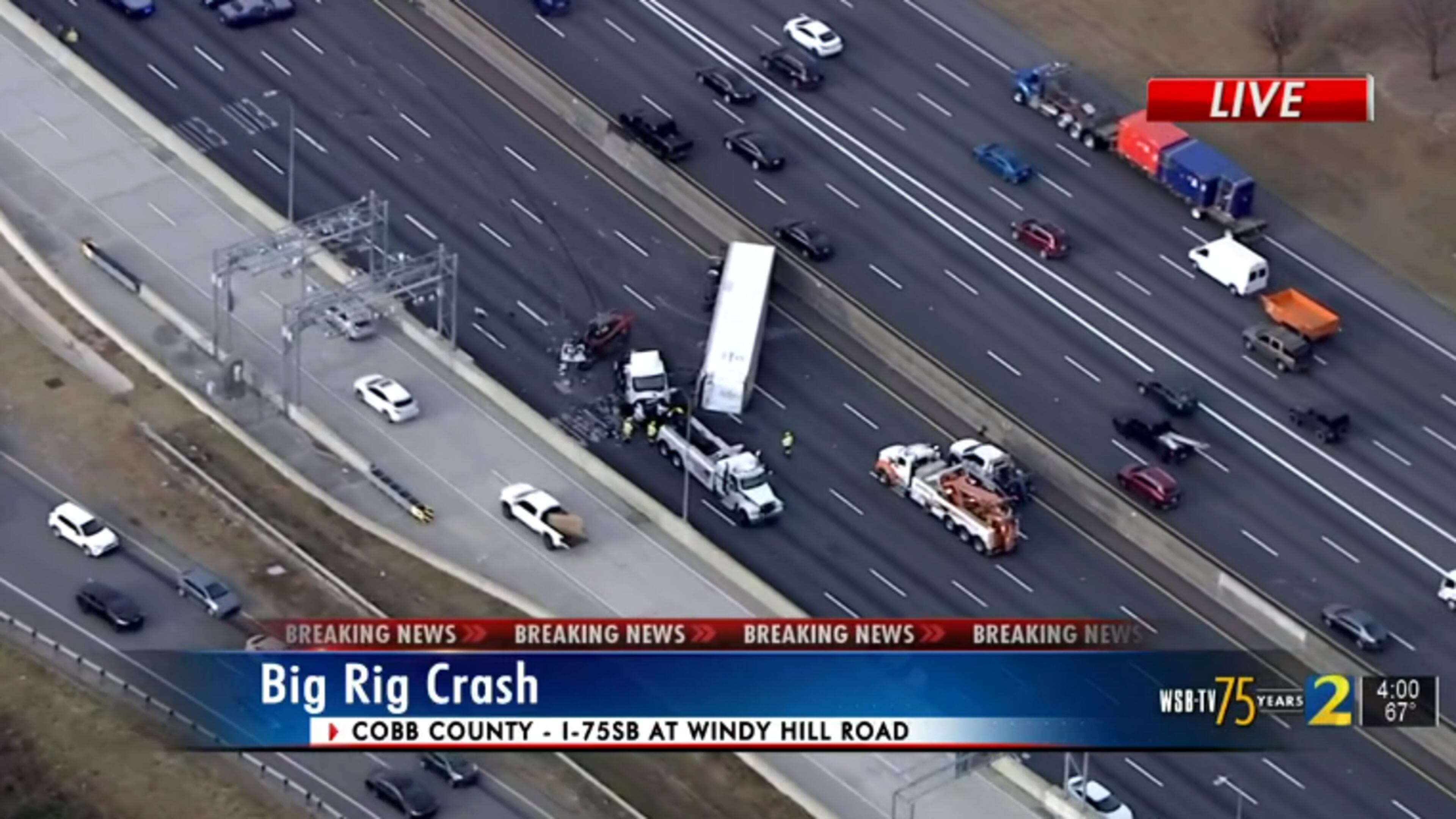 All lanes of I-75 South were closed at Windy Hill Road for three hours Tuesday due to a wreck involving several vehicles.