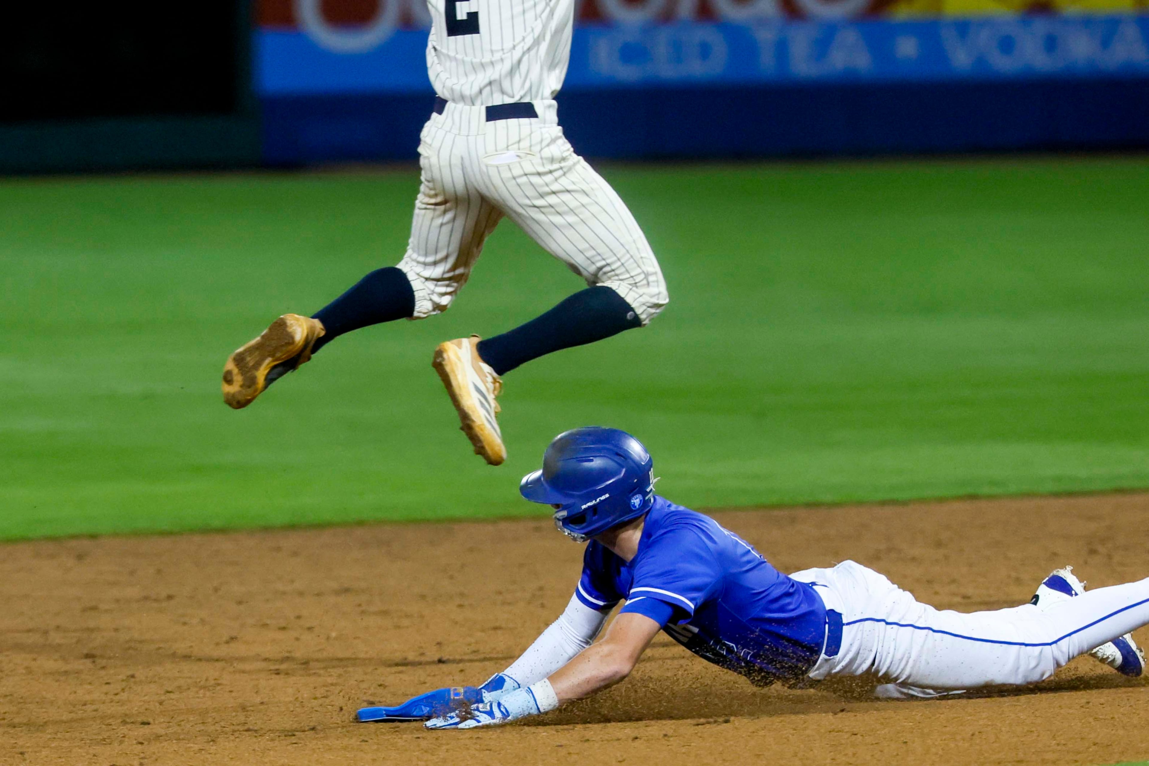 Etowah Eagles third baseman Colin Anderson gets safe in second base during the second inning of Game 1 of the Class 6A GHSA baseball finals at Gwinnett Field on Tuesday, May 26, 2026, in Lawrenceville, Ga. (Miguel Martinez/AJC)