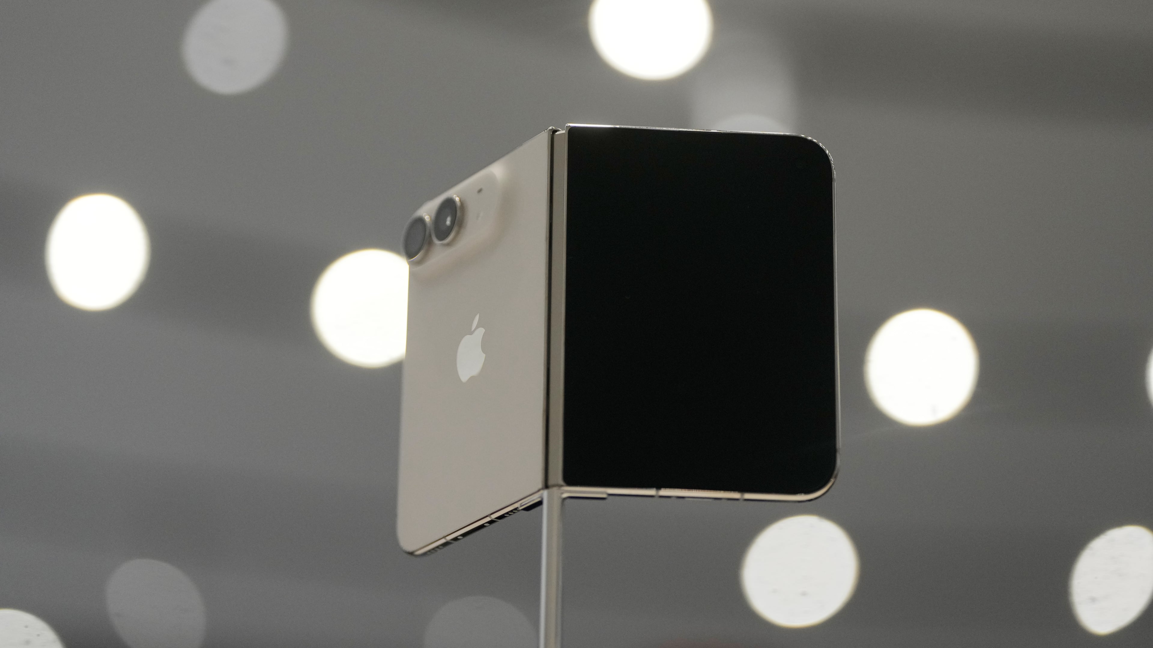 The iPhone Duo is displayed during an announcement of new products on Wednesday, Sept. 9, 2026, on the Apple campus in Cupertino, Calif. (AP Photo/Jeff Chiu)