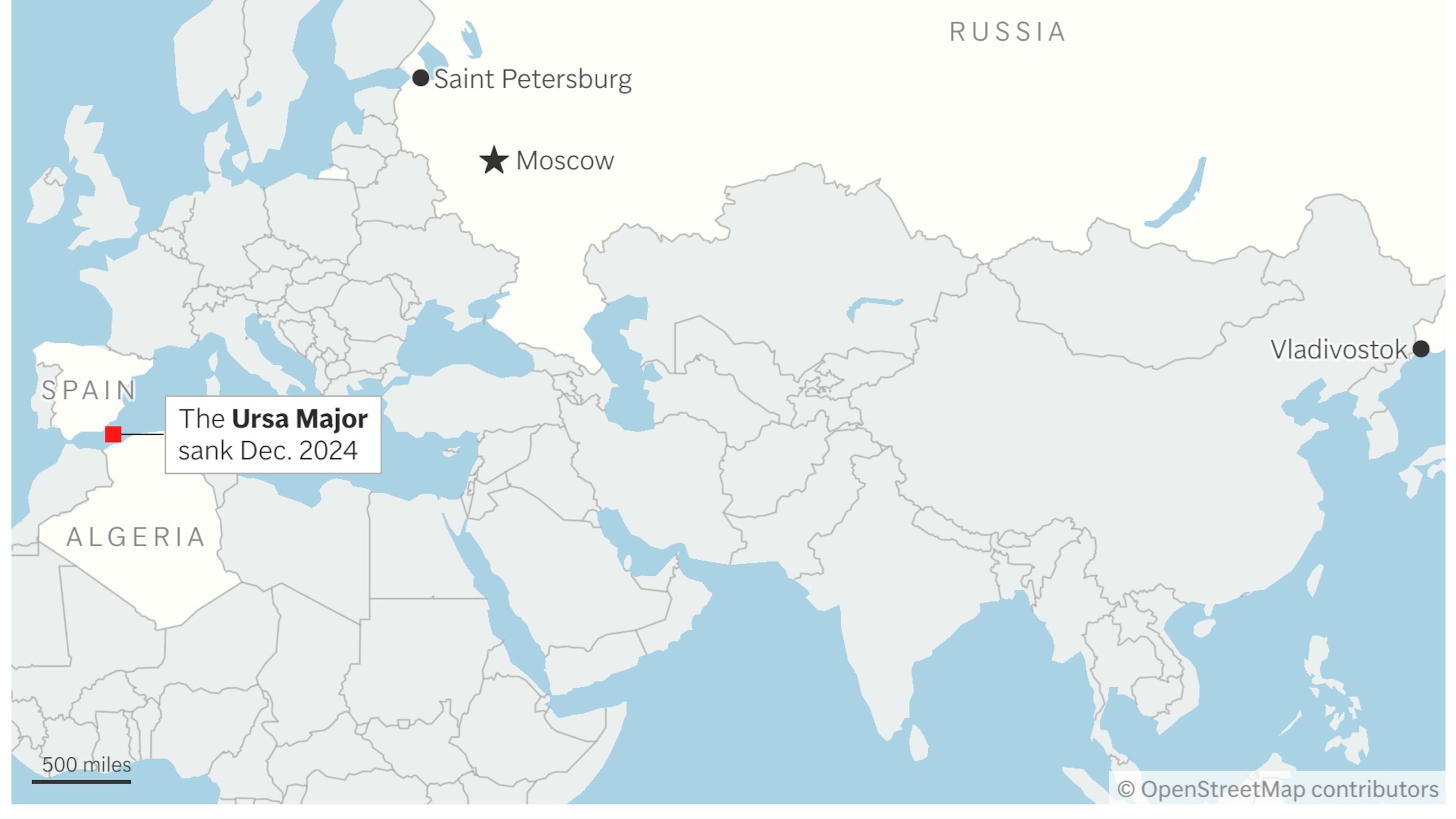 Map showing where the Russian cargo ship Ursa Major sank in 2024. (AP Digital Embed)