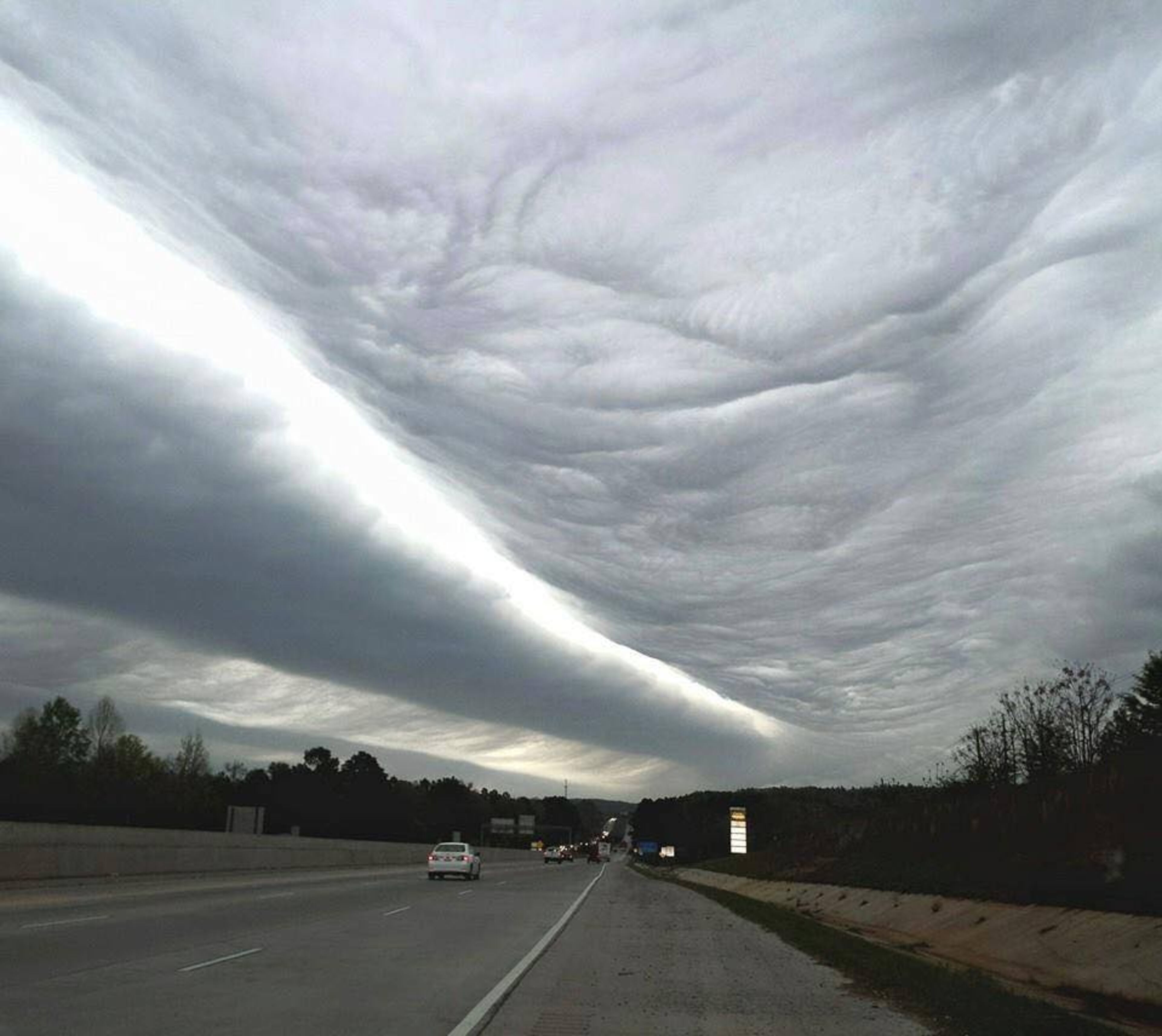 The clouds were seen in some parts of Georgia on Monday. Mar. 30. Chief Meteorologist Glenn Burns says the clouds, called undulatus asperatus, form because of agitation/waves in the atmosphere. They were discovered two years ago and are about to get their own cloud classification. This type of cloud is most commonly seen in the Midwest ahead of big thunderstorms.