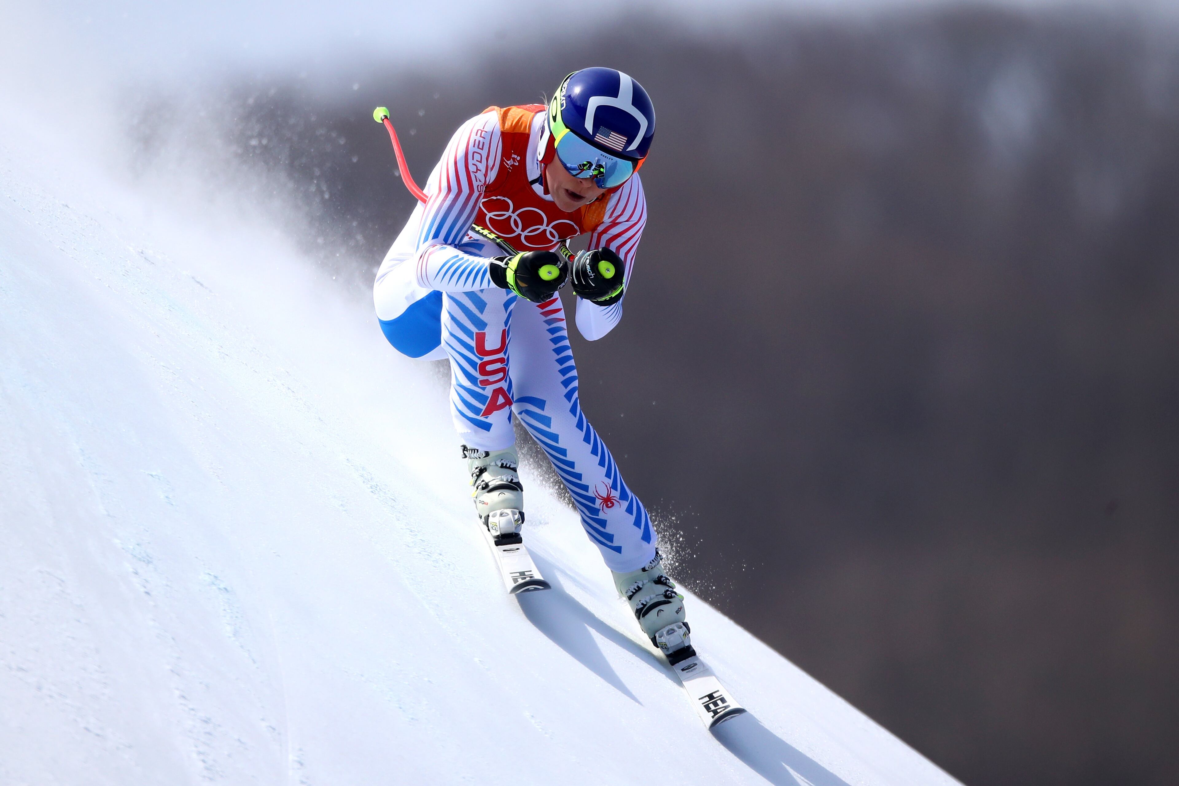PYEONGCHANG-GUN, SOUTH KOREA - FEBRUARY 21: Lindsey Vonn of the United States competes during the Ladies' Downhill on day 12 of the PyeongChang 2018 Winter Olympic Games at Jeongseon Alpine Centre on February 21, 2018 in Pyeongchang-gun, South Korea. (Photo by Ezra Shaw/Getty Images)