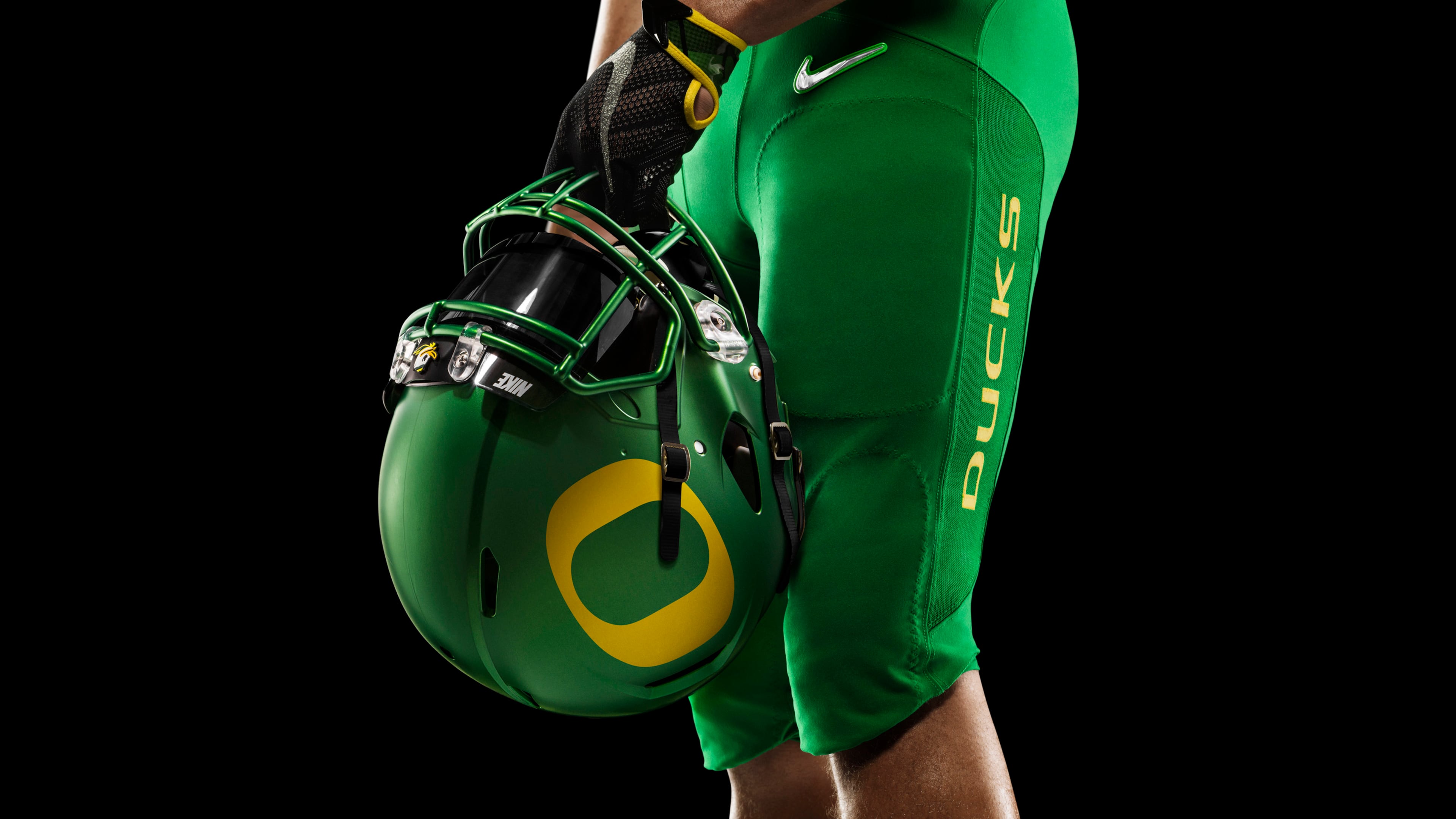The Ducks will wear their "Fighting Ducks" green uniforms with yellow accents and anodized satin green helmets when playing at home. The uniform pants also feature the words "Fighting Ducks" along the legs.