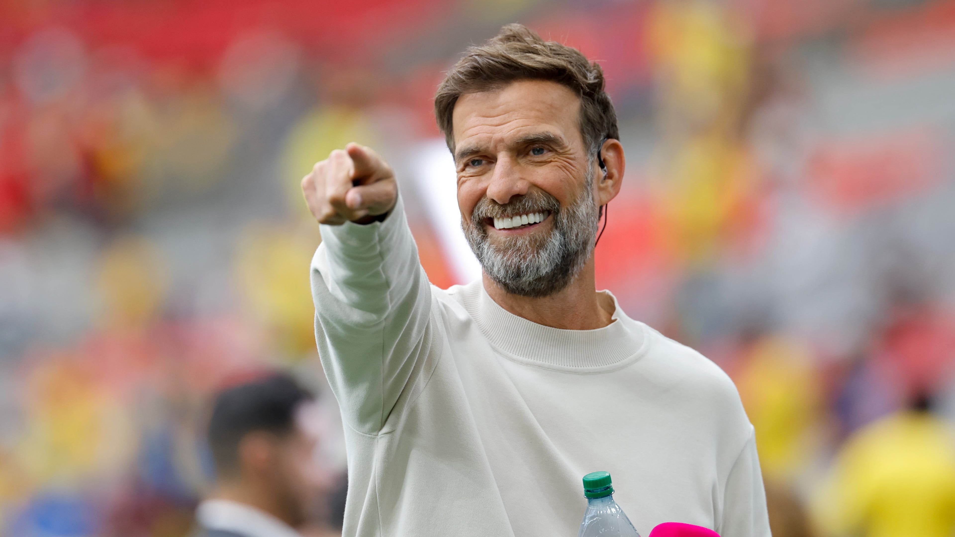 Former Liverpool Juergen Klopp gestures during the World Cup round of 16 soccer match between Switzerland and Colombia in Vancouver, British Columbia, Tuesday, July 7, 2026. (Peter Klaunzer/Keystone via AP)