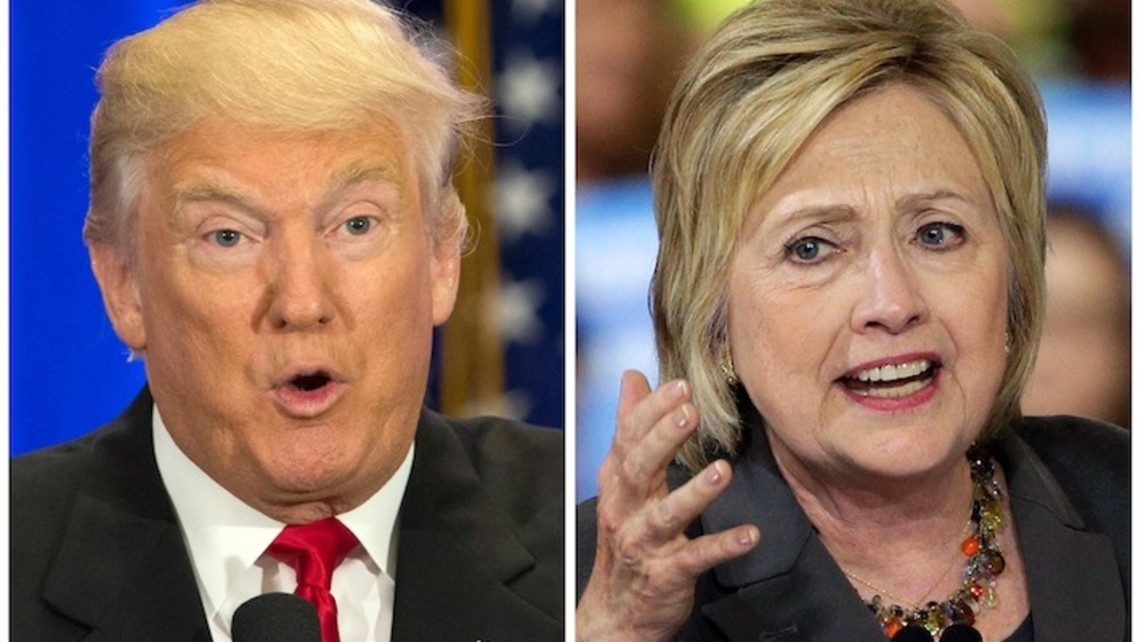 This photo combo of file images shows U.S. presidential candidates Donald Trump, left, and Hillary Clinton. Income inequality has been a rallying cry of the 2016 election, with more Americans turning fearful and angry about a shrinking middle class. Trump has pledged to restore prosperity by ripping up trade deals and using tariffs to return manufacturing jobs from overseas. Clinton has backed a debt-free college option and higher minimum wages to help the middle class. (AP Photo/Mary Altaffer, Chuck Burton)