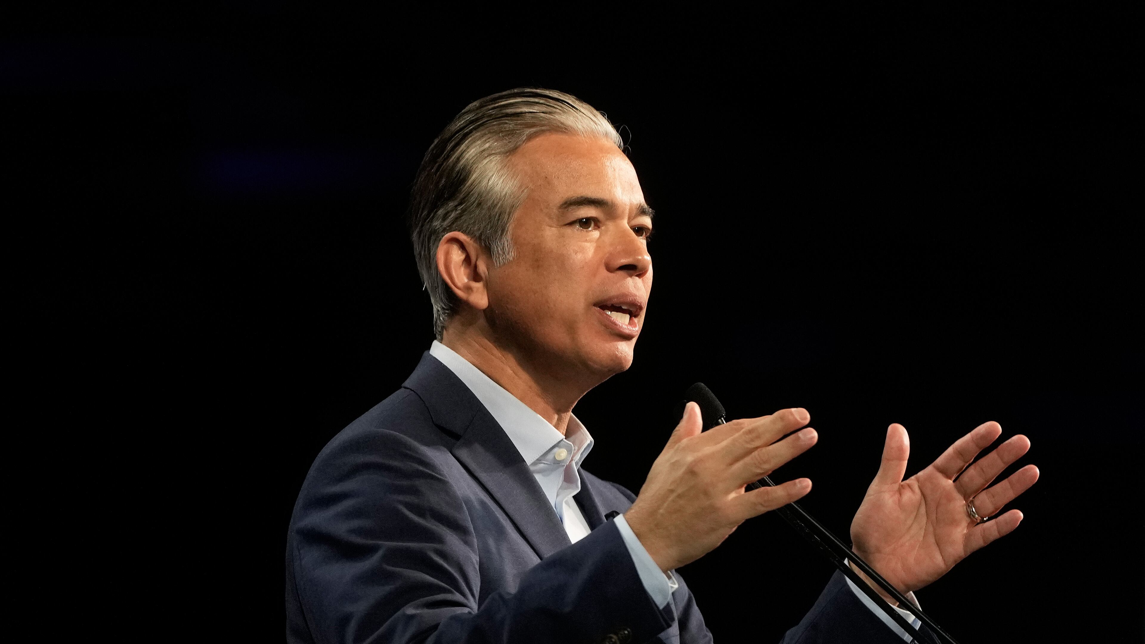 FILE - California Attorney General Rob Bonta speaks at the 2026 California Democratic Party State Convention, Feb. 21, 2026, in San Francisco. (AP Photo/Jeff Chiu, File)