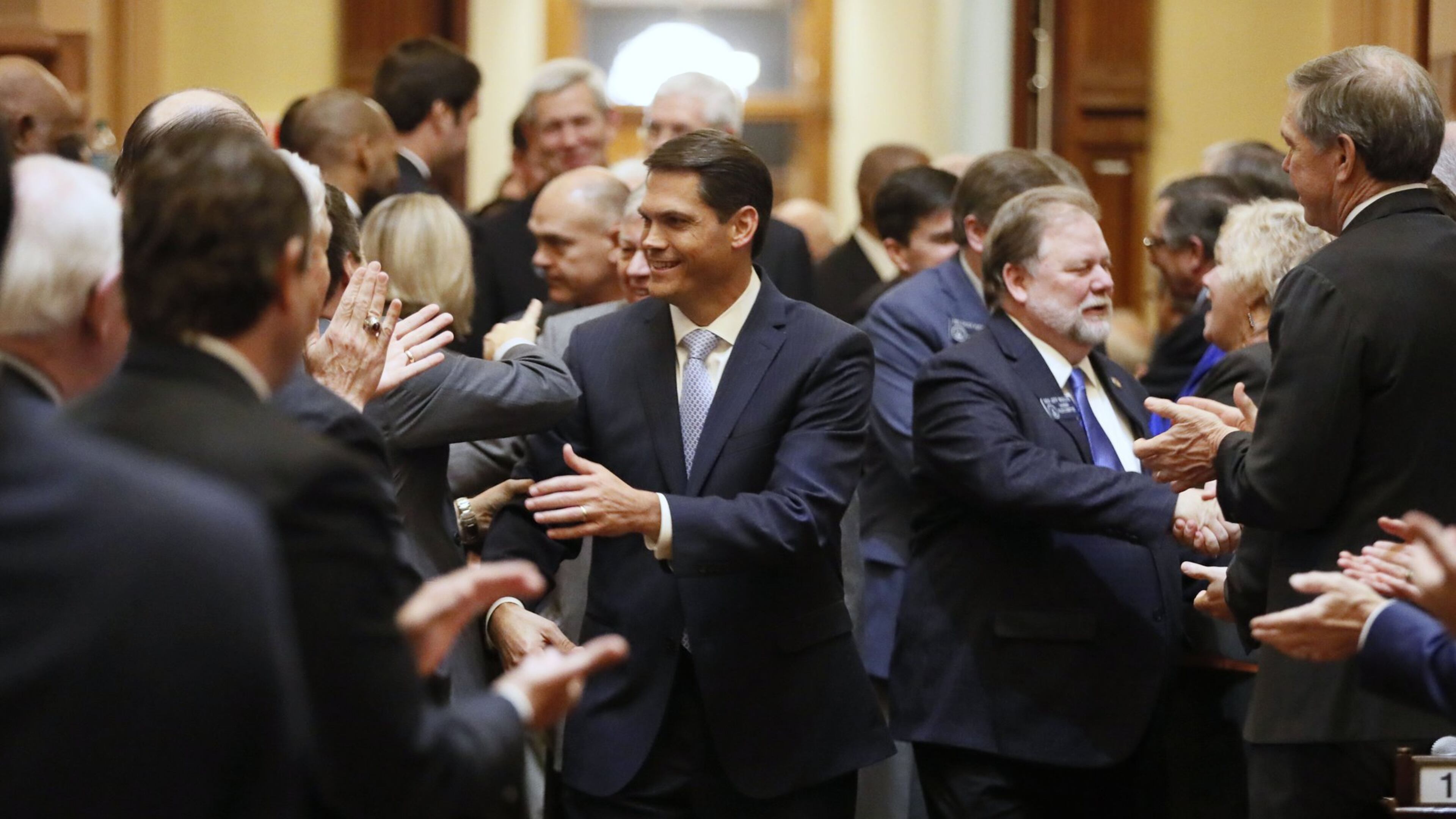 Lt. Gov. Geoff Duncan, shown with legislators last week, visited Atlanta Youth Academy, a private, religious school, on Wednesday. BOB ANDRES / BANDRES@AJC.COM