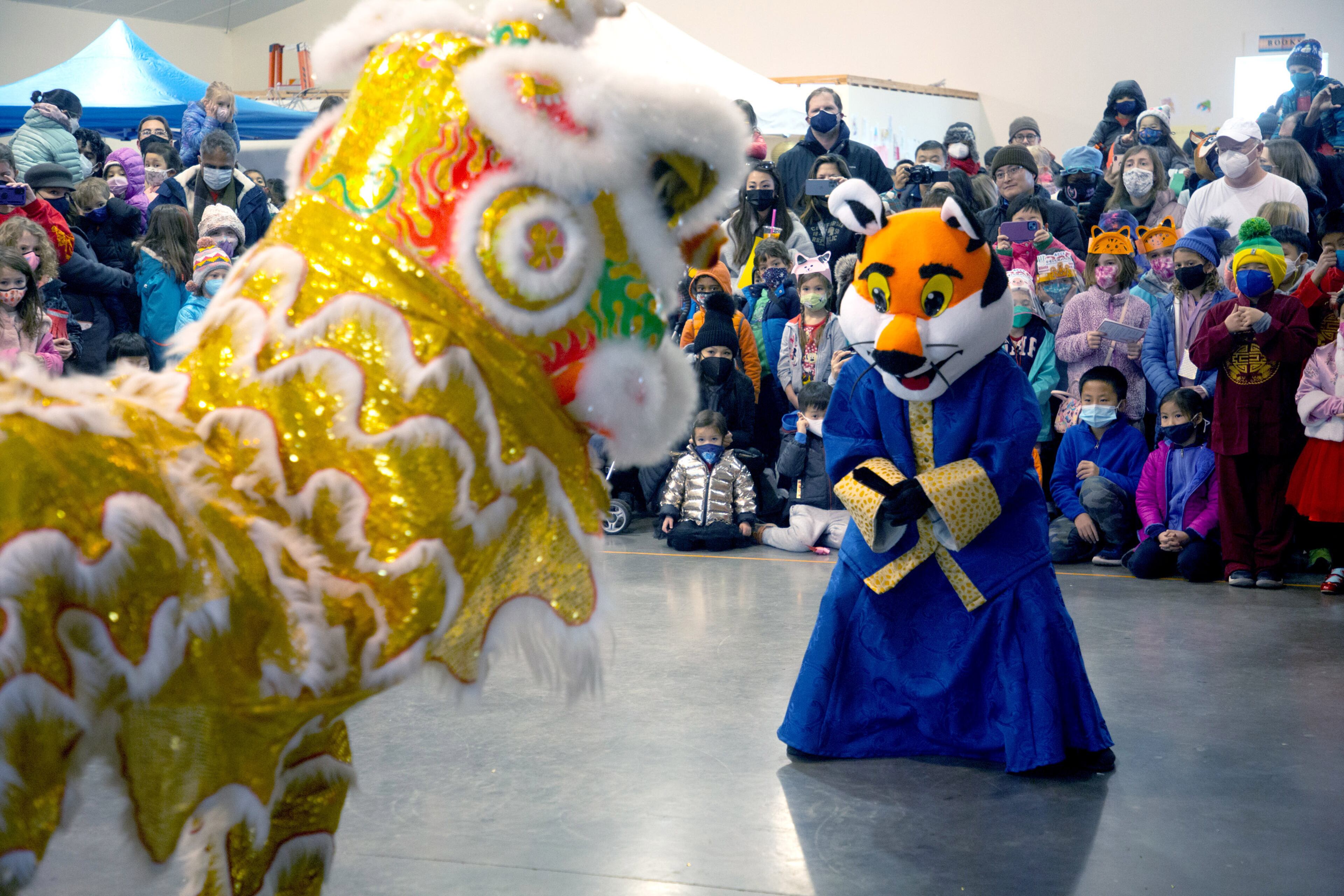 Entertainers perform the Lion Dance during Decatur's first Lunar New Year celebration at Legacy Park on Saturday, January 29, 2022. STEVE SCHAEFER FOR THE ATLANTA JOURNAL-CONSTITUTION