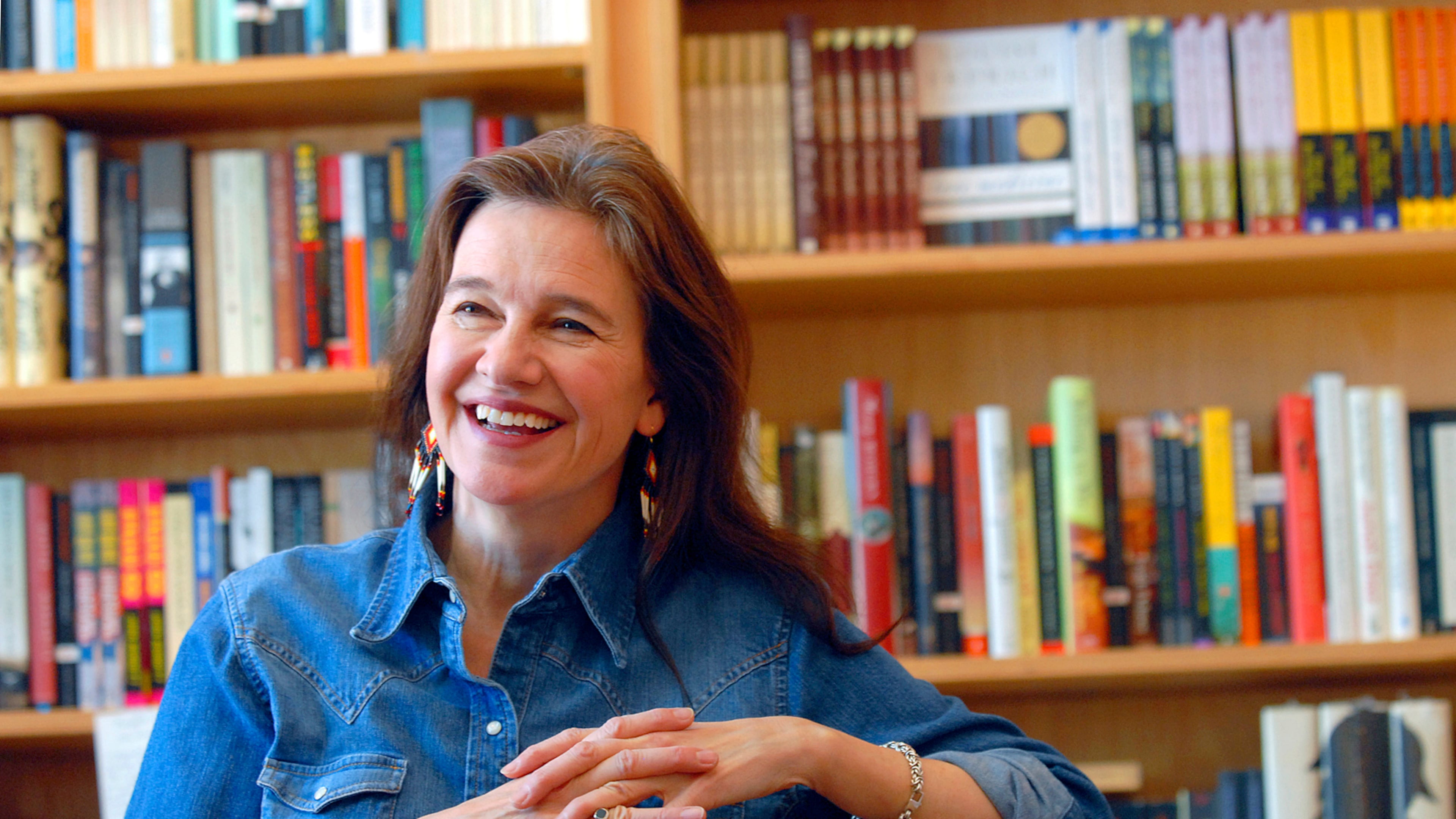 FILE - Author Louise Erdrich appears at her store BirchBark Books in Minneapolis, on May 16, 2008. (AP Photo/Dawn Villella, File)