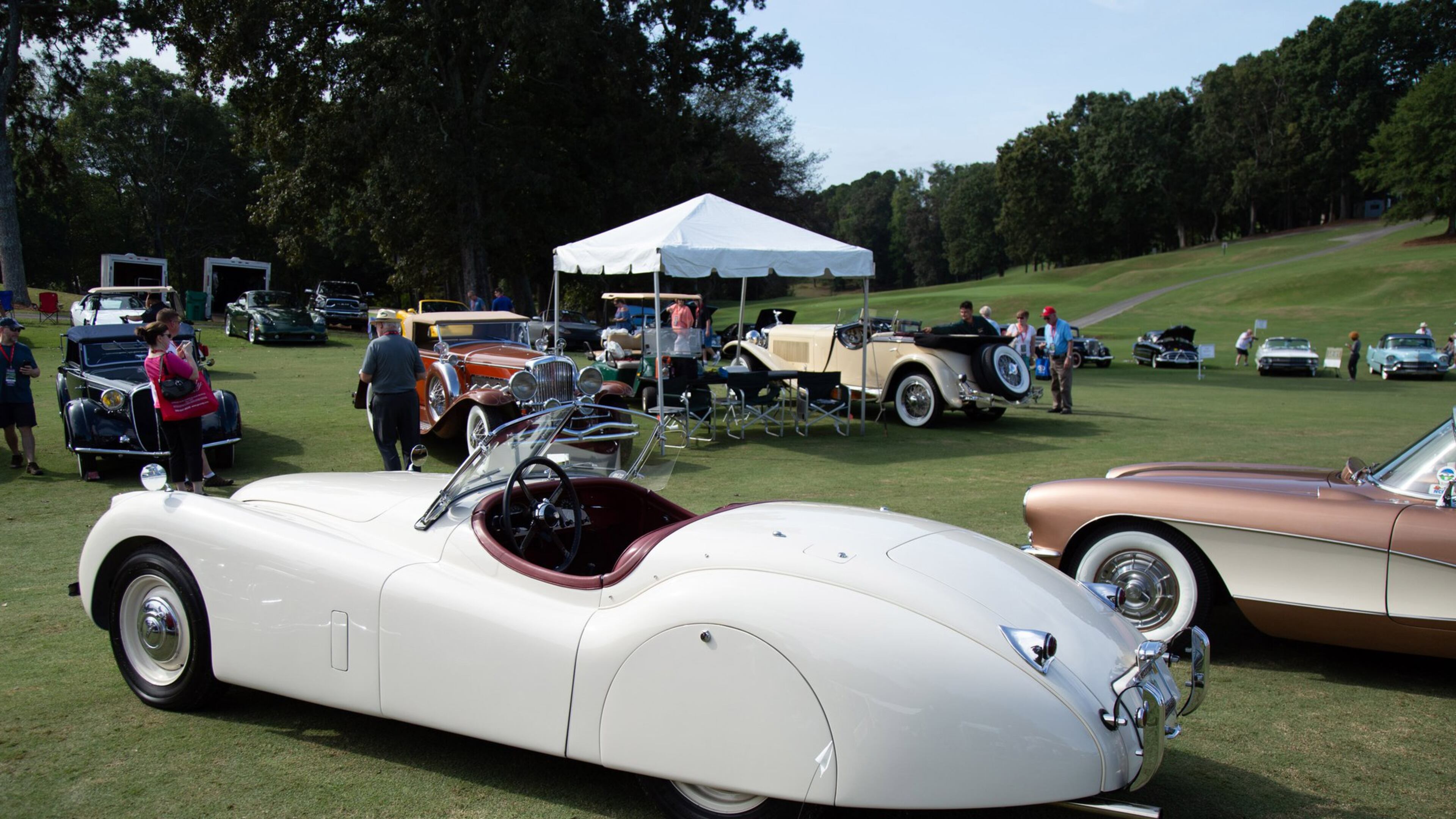 A beautifully restored Jaguar is on display during the Atlanta Concours d’Elegance held at Chateau Elan in Braselton in September. STEVE SCHAEFER / SPECIAL TO THE AJC