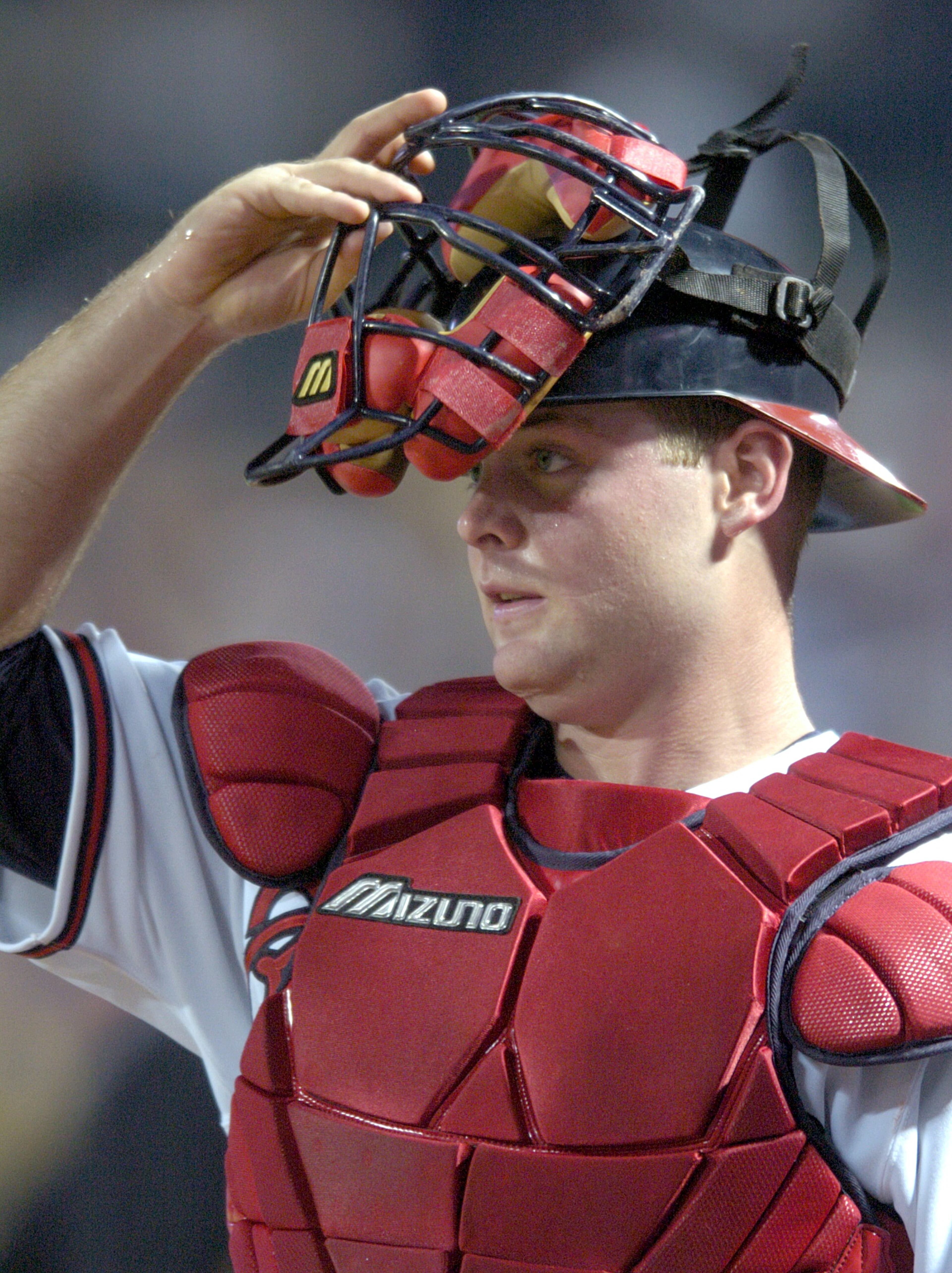 Catcher Brian McCann gets ready for action during a game against the Giants at Turner Field in 2005.