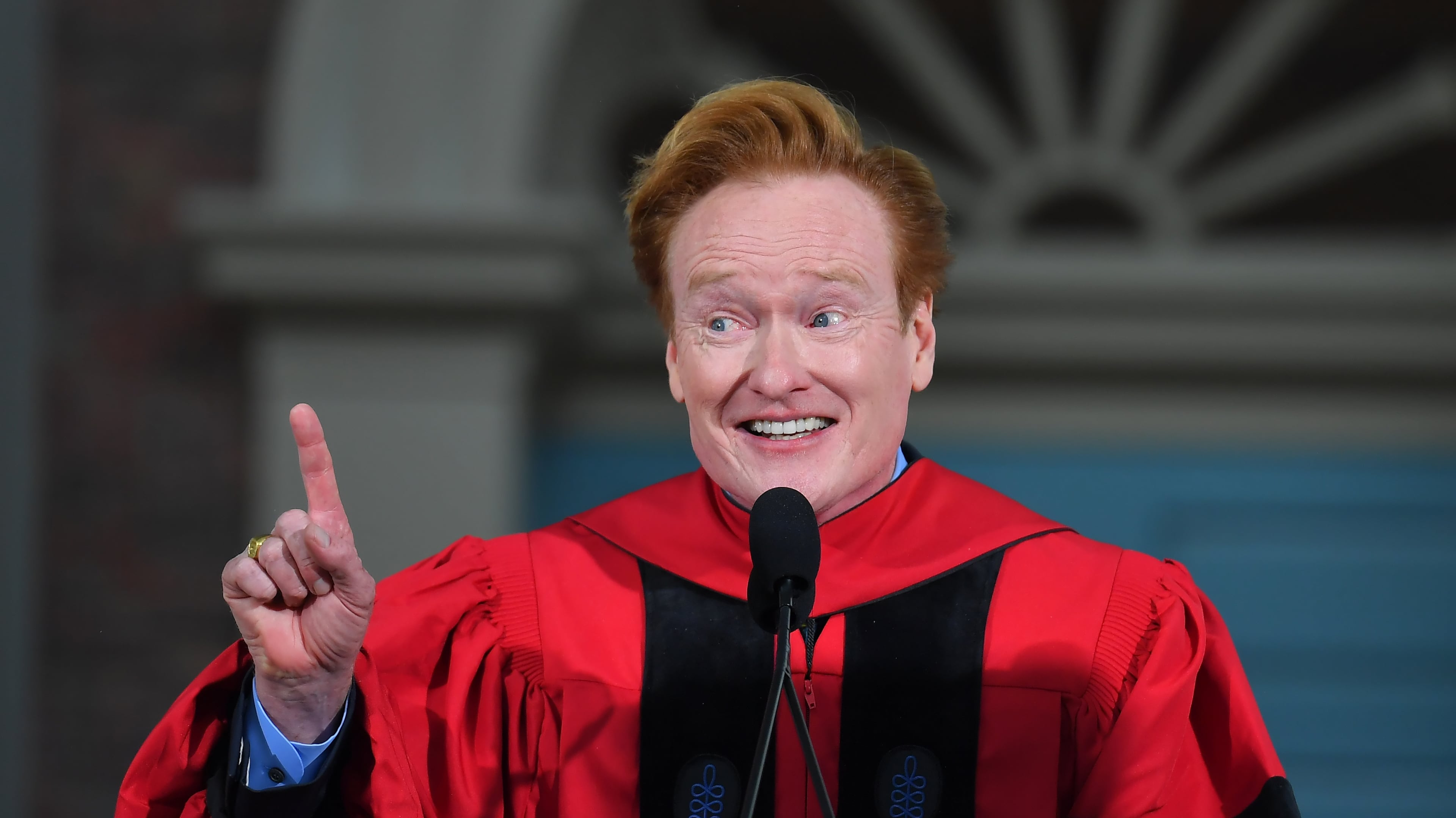 Comedian Conan O'Brien delivers a commencement address during Harvard University commencement exercises on the school's campus, Thursday, May 28, 2026, in Cambridge, Mass. (AP Photo/Steven Senne)