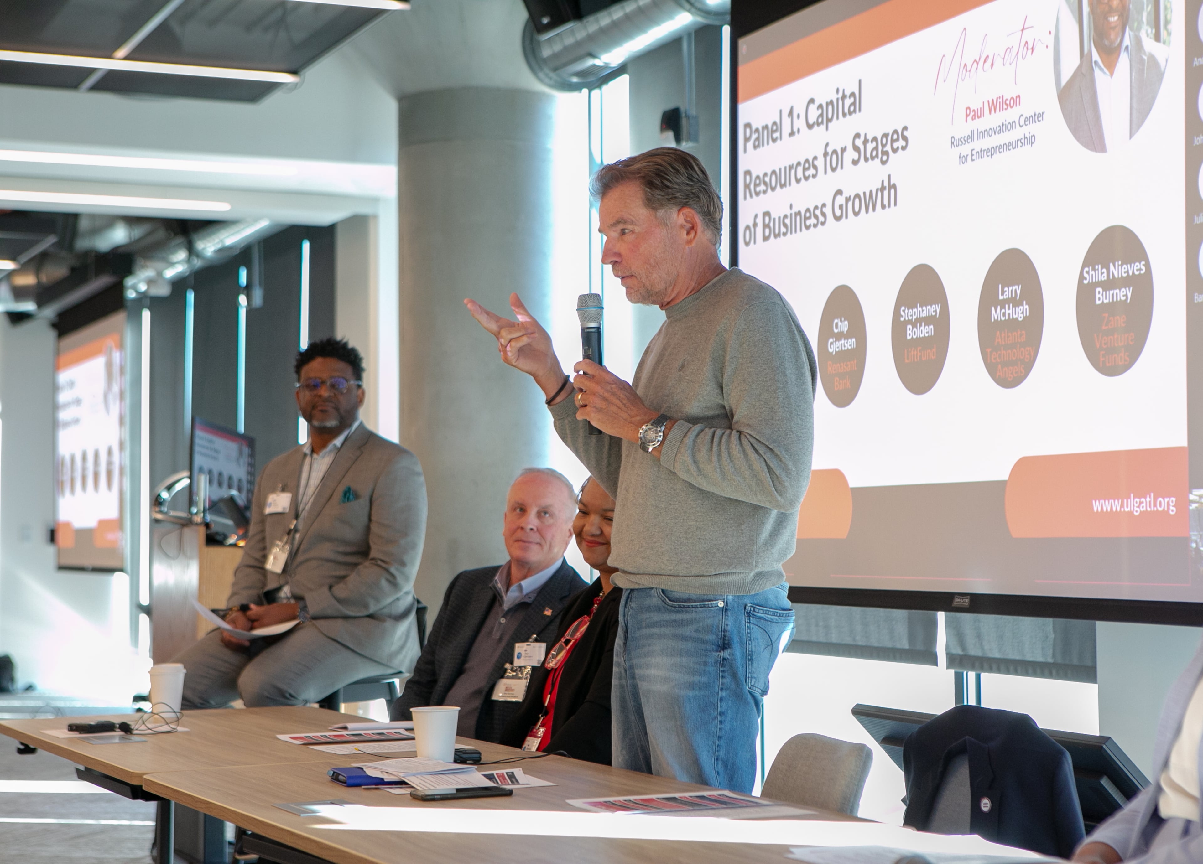 Angel investor Larry McHugh speaks during the Urban League of Greater Atlanta's Meet the Money People event, a key part of the organization's Capital Readiness program, which aims to equip small businesses with the knowledge, resources and relationships needed to secure funding and scale. (Courtesy of the Urban League of Greater Atlanta/Keith Hadley)