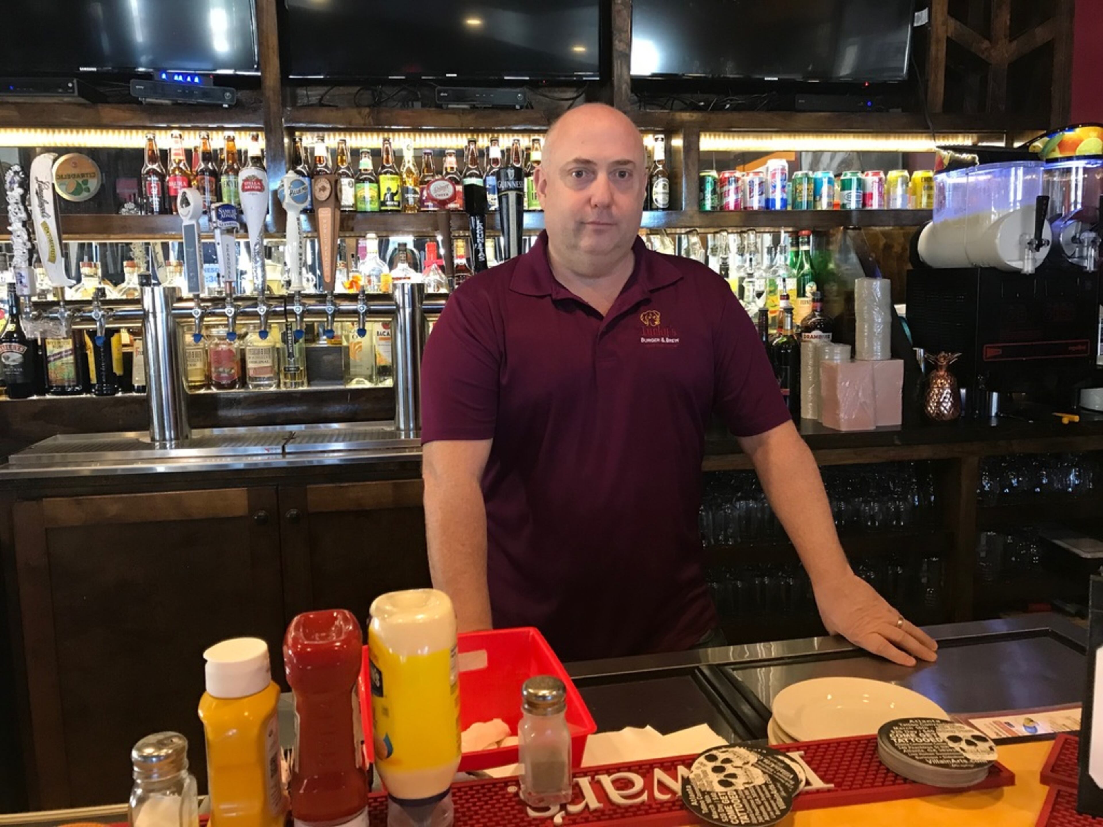 Michael Livingston is the general manager of Lucky's Burger & Brew in Brookhaven. The restaurant delayed its lunch today after a water main break.