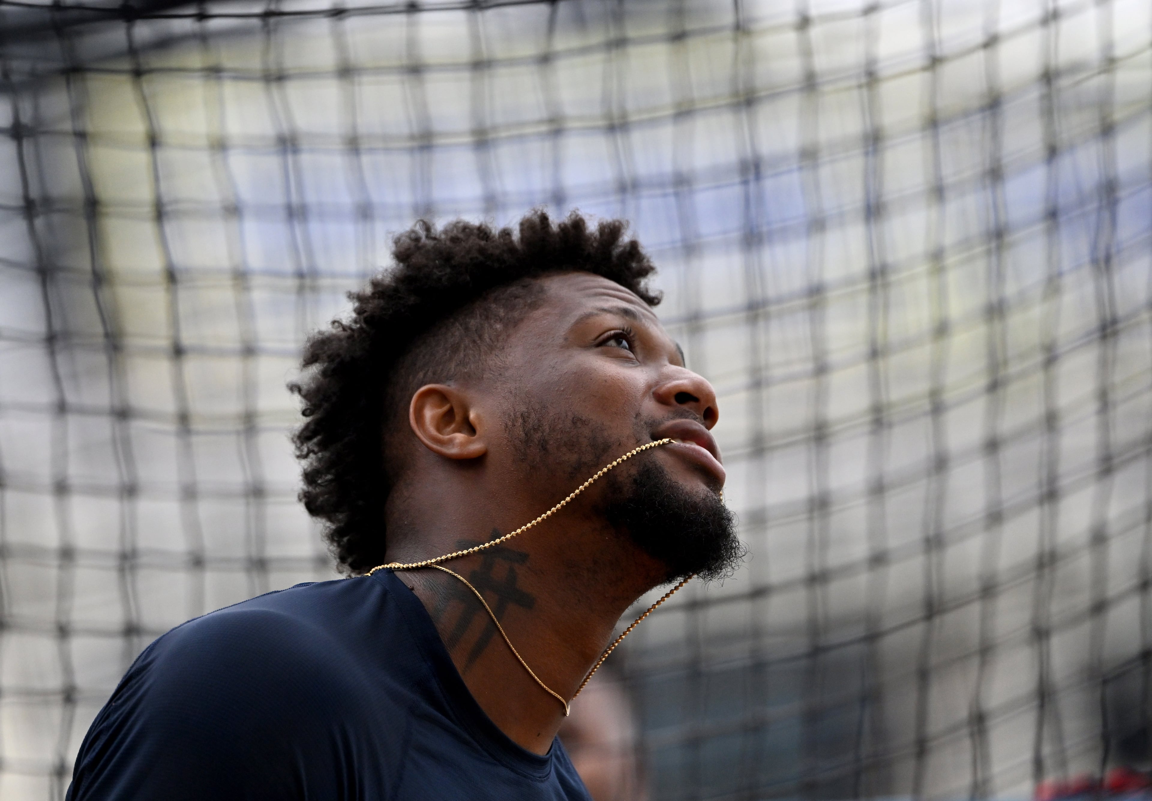 Braves right fielder Ronald Acuña Jr. thinking things over.