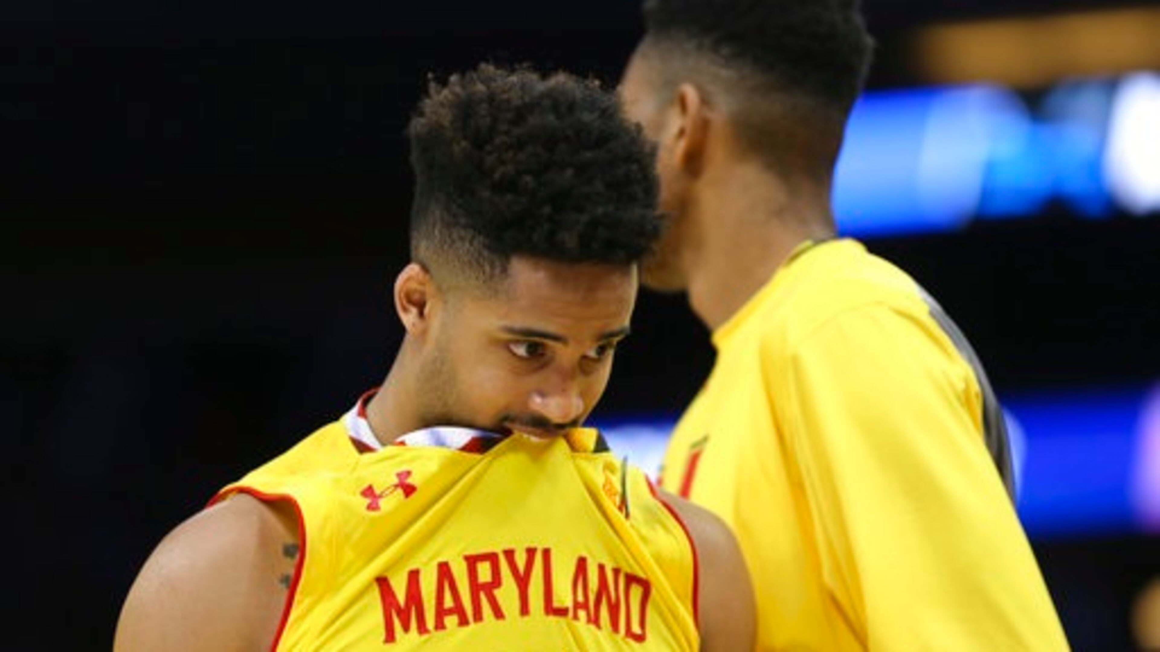 Maryland guard Melo Trimble is shown during the last seconds of the second half of the first round of the NCAA college basketball tournament, Thursday, March 16, 2017 in Orlando, Fla. Xavier defeated Maryland 76-65. (AP Photo/Gary McCullough)