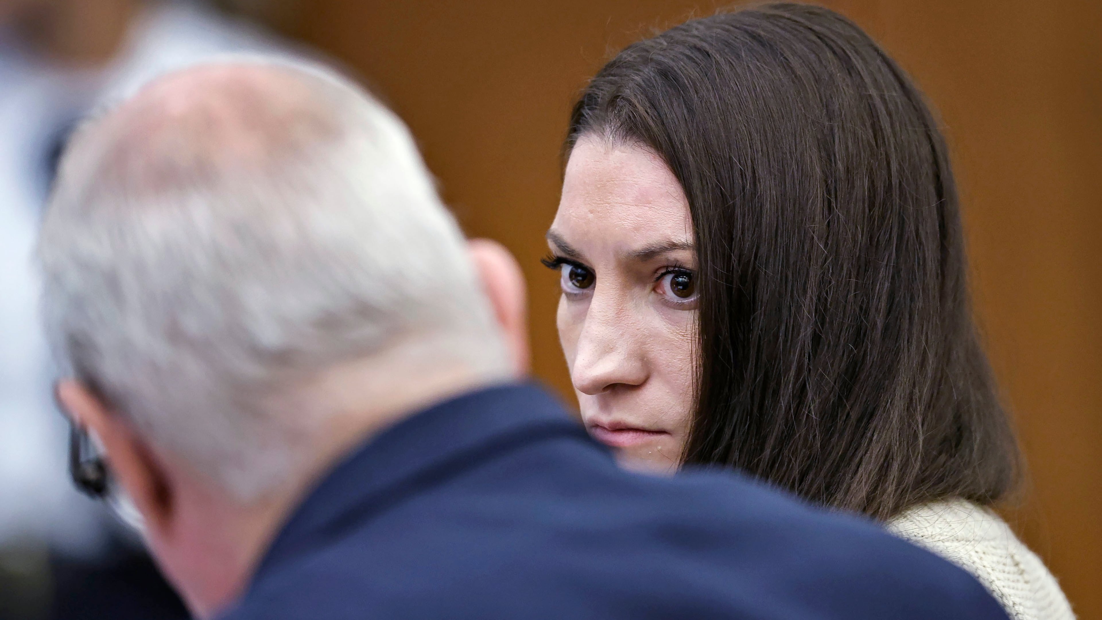 Defendant Lindsay Clancy talks with her lawyer Kevin Reddington. during her murder trial at Plymouth Superior Court, Monday, Aug. 24, 2026 in Plymouth, Mass. (Greg Derr/The Patriot Ledger via AP, Pool)
