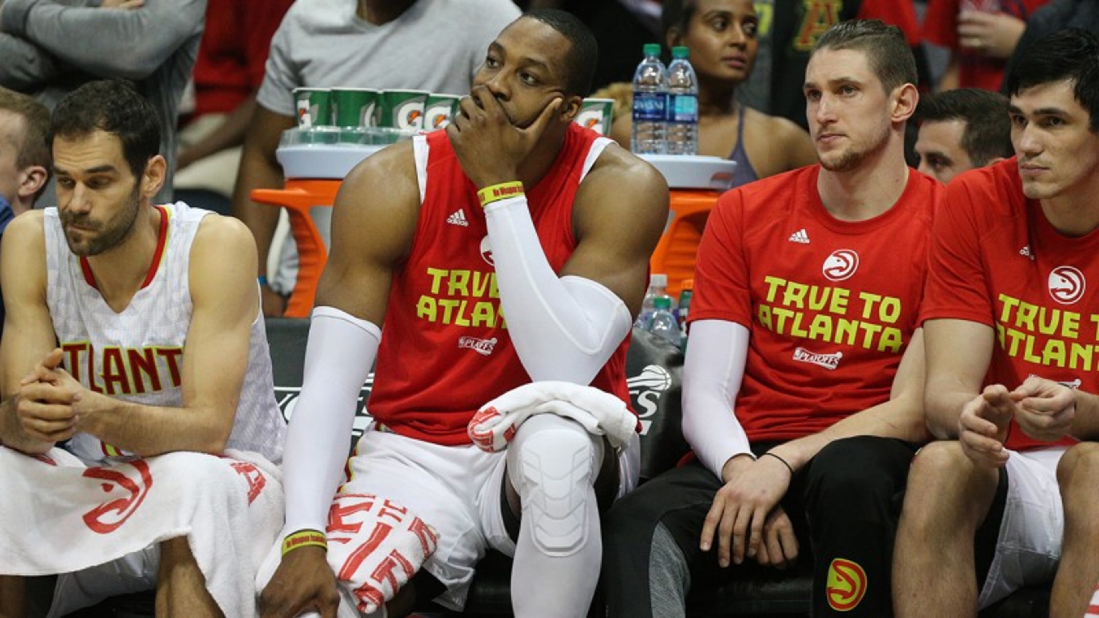 Dwight Howard, shown not playing in an elimination game. (Curtis Compton/AJC)