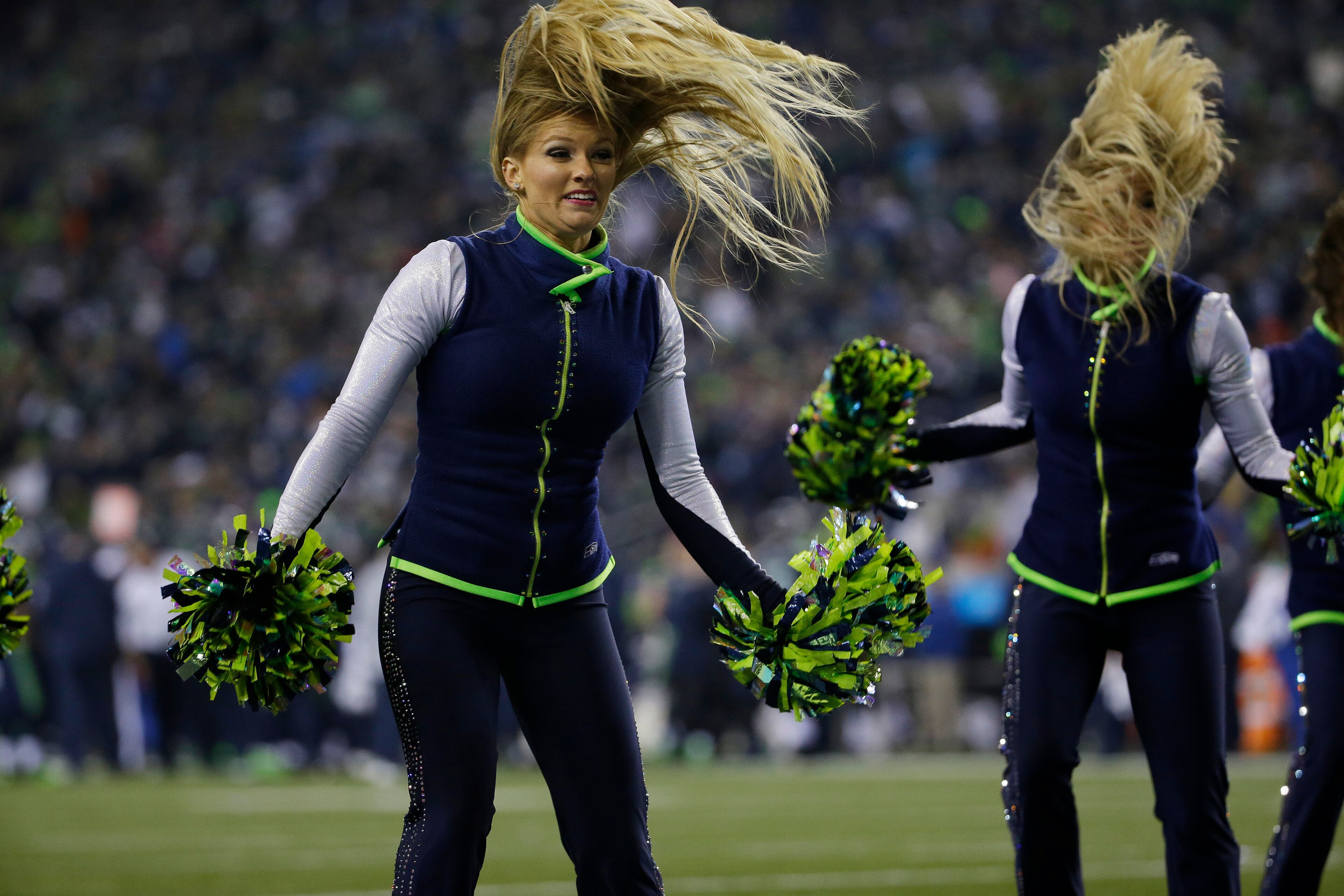 Seattle Seahawks cheerleaders perform during the second half of the NFL football NFC Championship game against the San Francisco 49ers on Jan. 19, 2014, in Seattle.