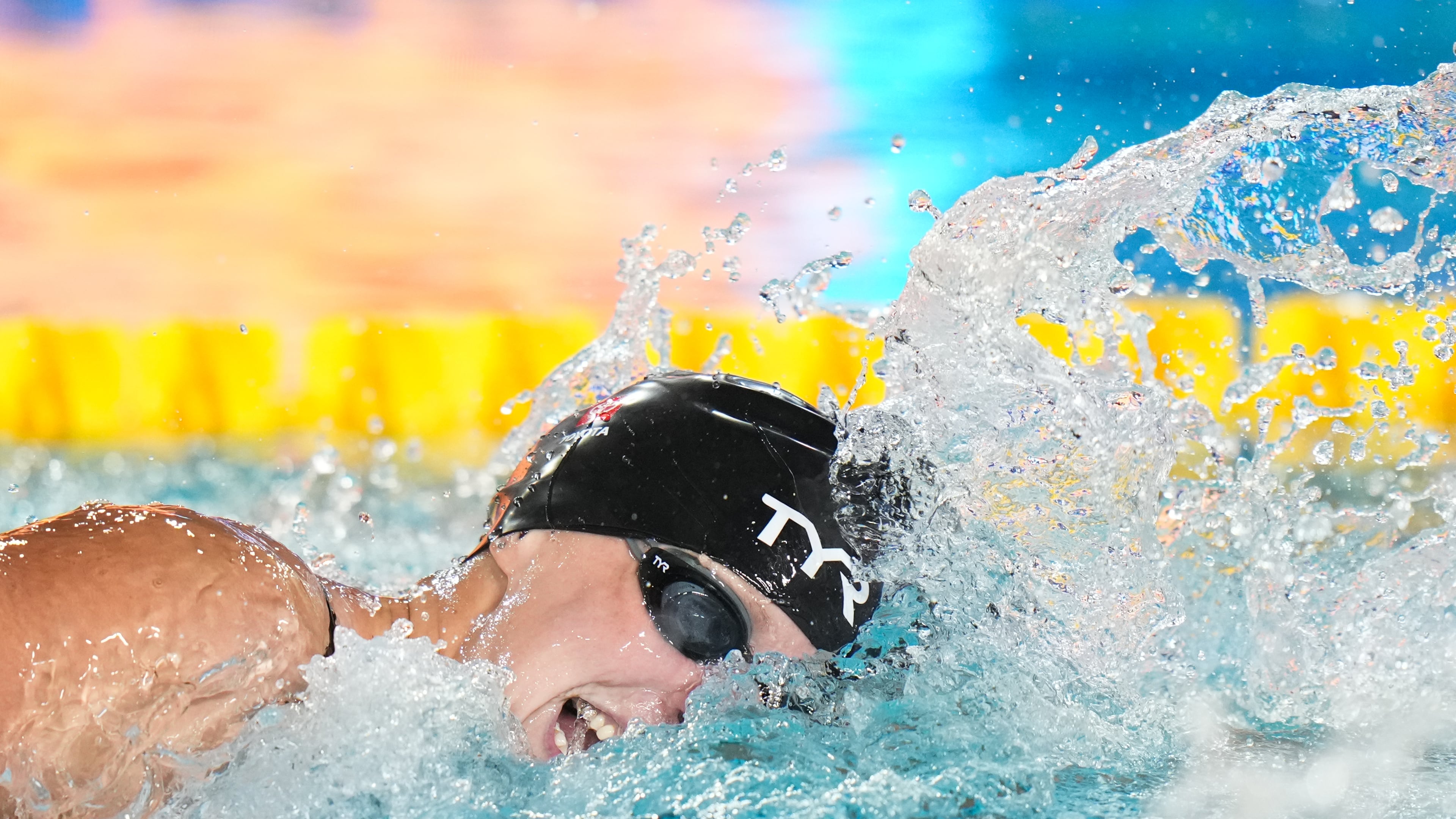 Katie Ledecky, of the United States, competes in the women's 1500-meter freestyle final at the Pan Pacific Swimming Championships in Irvine, Calif., Wednesday, Aug. 12, 2026. (AP Photo/Jae C. Hong)