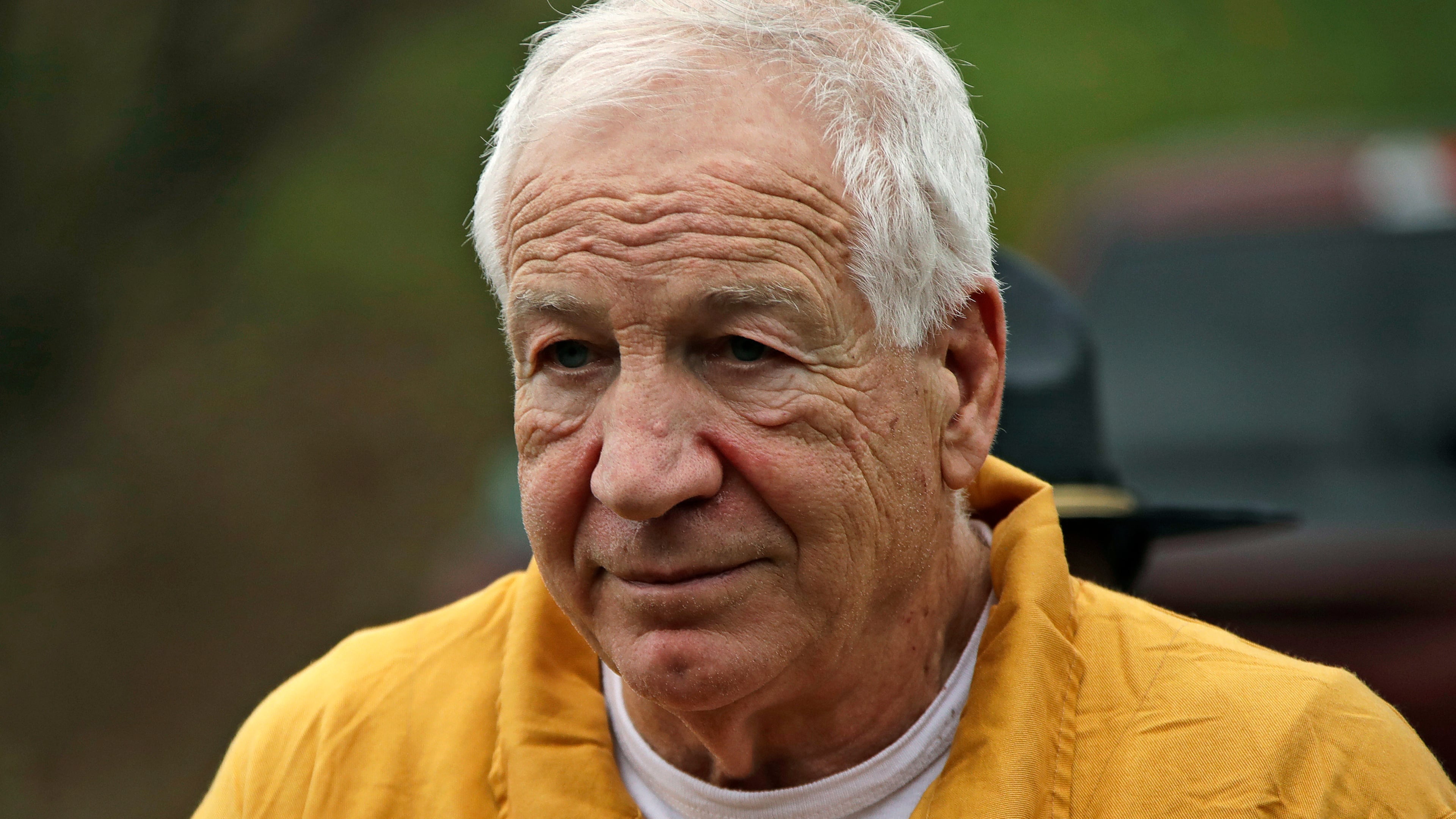 FILE - Former Penn State University assistant football coach Jerry Sandusky arrives at the Centre County Courthouse, Friday, Nov. 22, 2019, in Bellefonte, Pa. (AP Photo/Gene J. Puskar, File)