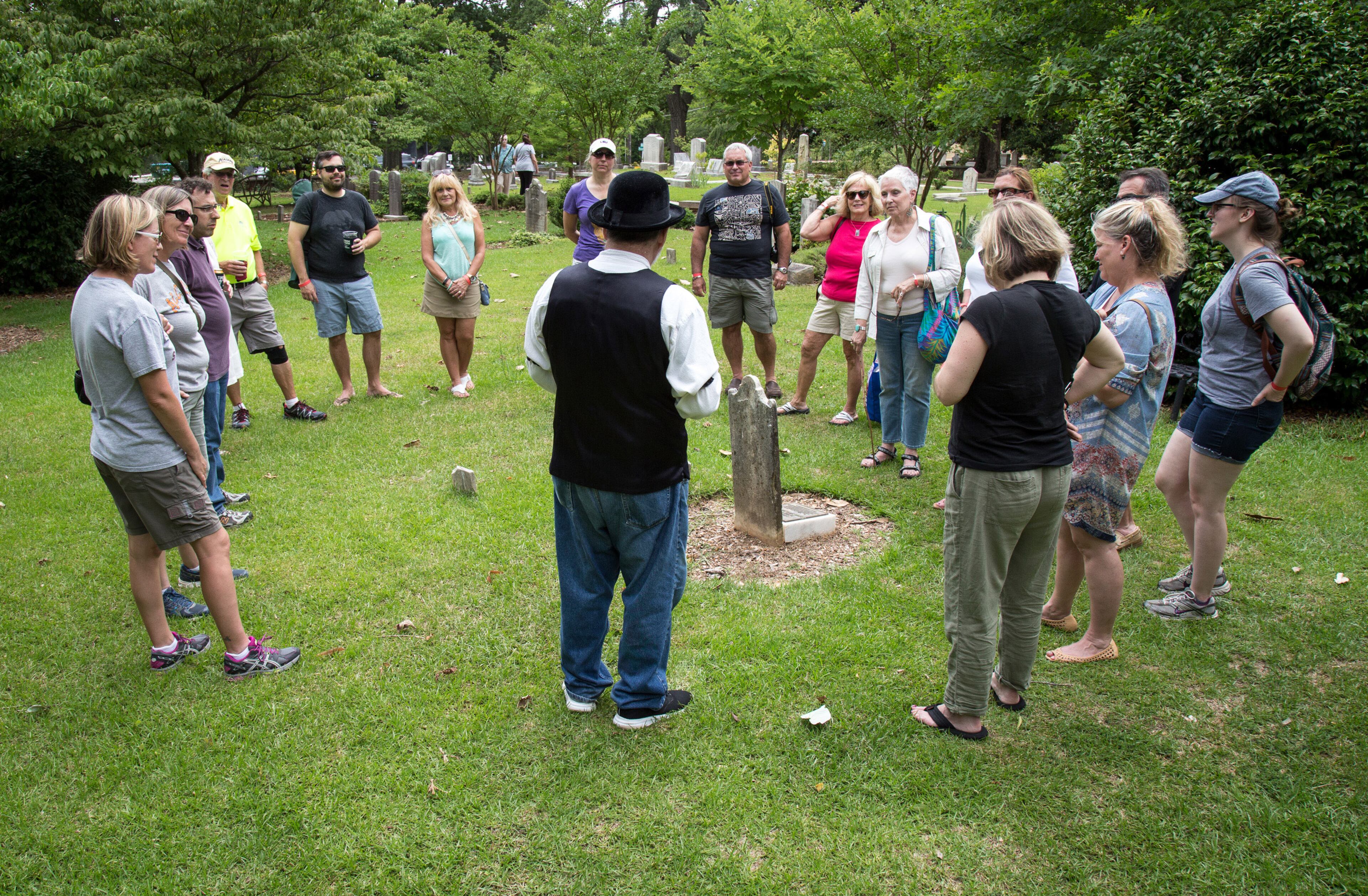 Buzz Weiss gives a tour of the cemetery during the Tunes From The Tombs music festival in Oakland Cemetery Saturday, June 18, 2016, in Atlanta, Ga. STEVE SCHAEFER / SPECIAL TO THE AJC