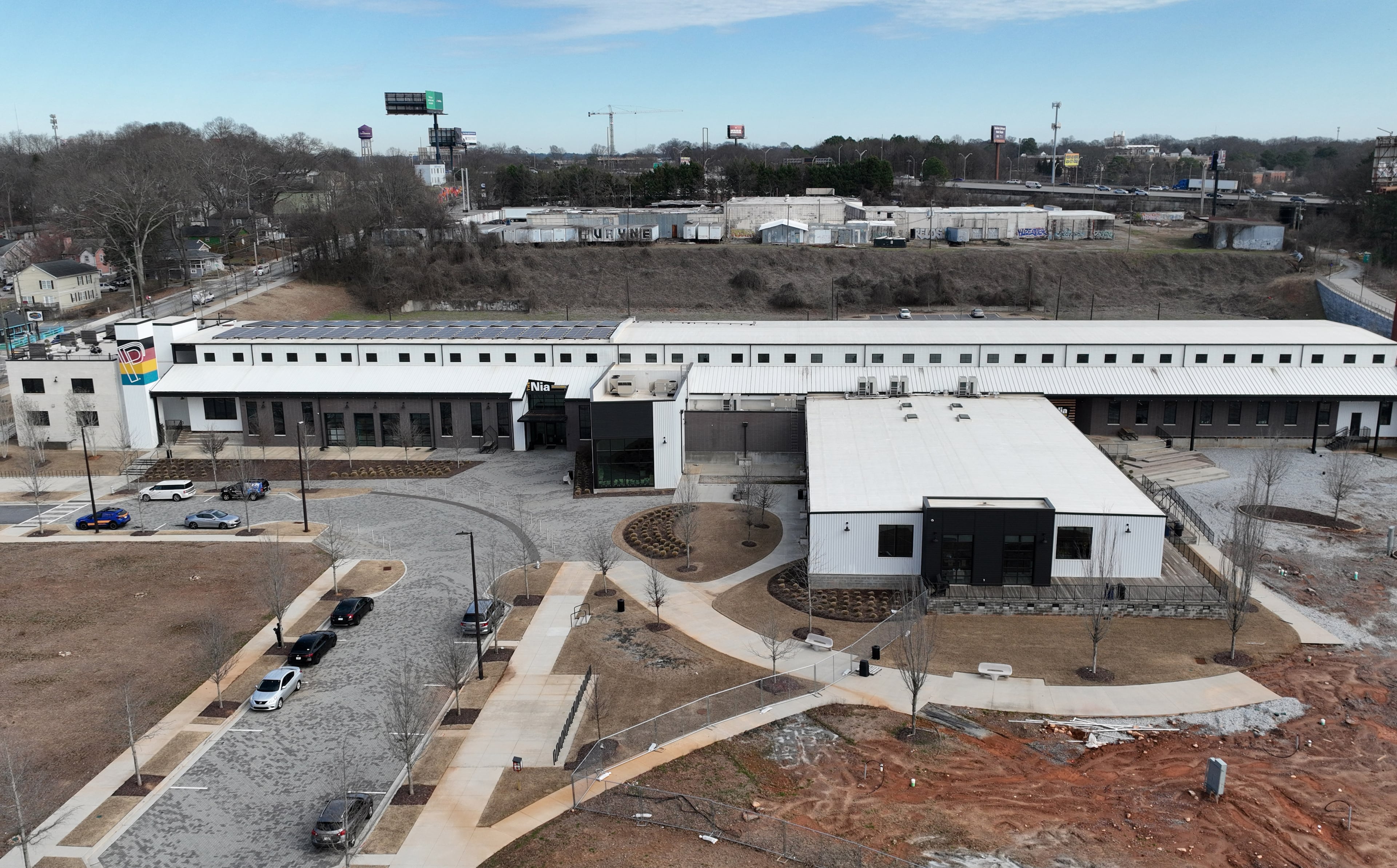 Aerial photograph of Pittsburgh Yards, a mixed-use development that spans 31 acres off University Avenue along the Beltline in southwest Atlanta, Tuesday, Jan. 24, 2023. (Hyosub Shin / Hyosub.Shin@ajc.com)