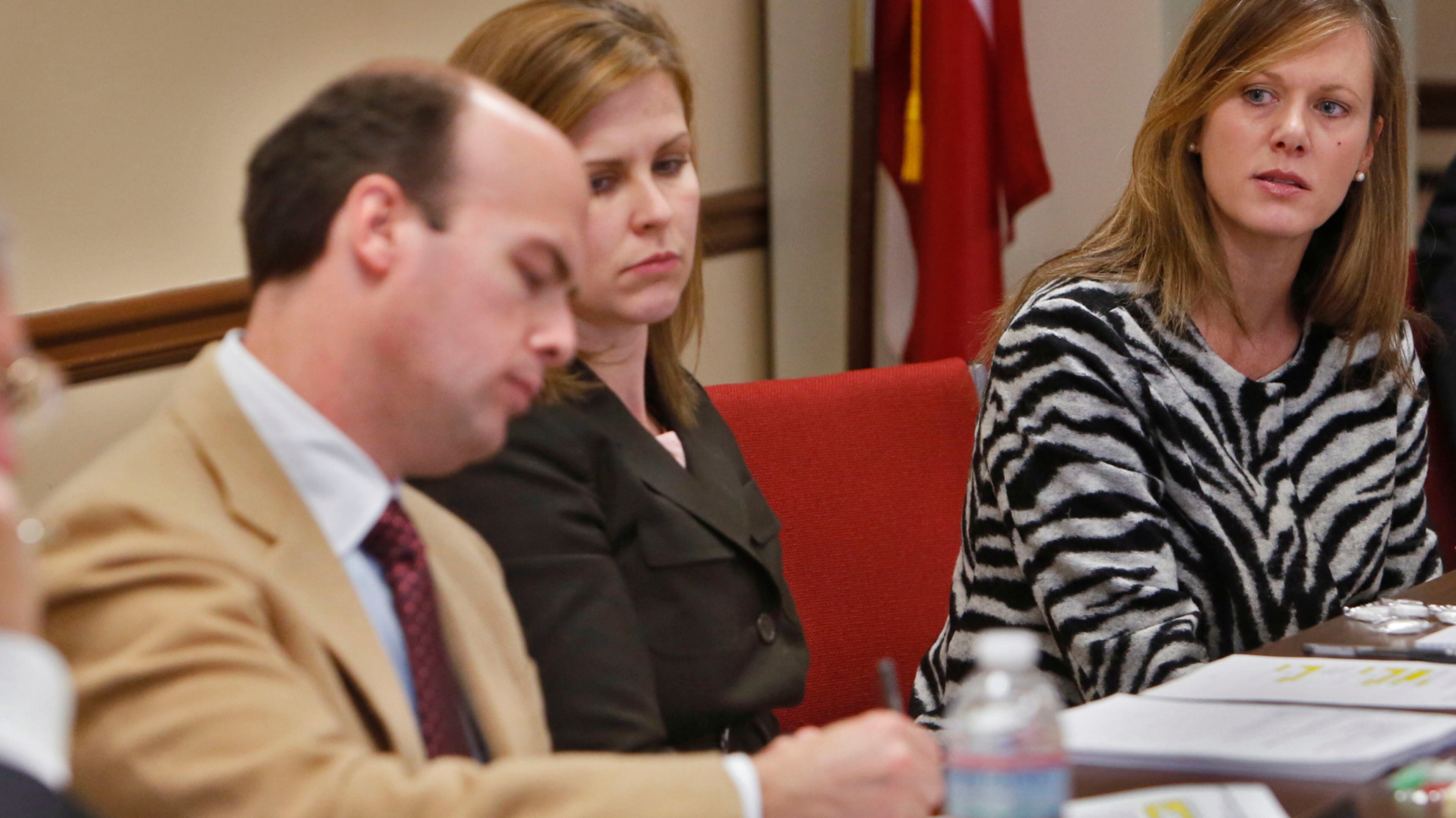 The state ethics commission took away Holly LaBerge's (far right) power to hire and fire personnel, giving it to themselves. From left are Dennis Cathey, Kevin Abernethy, and Hillary Stringfellow.