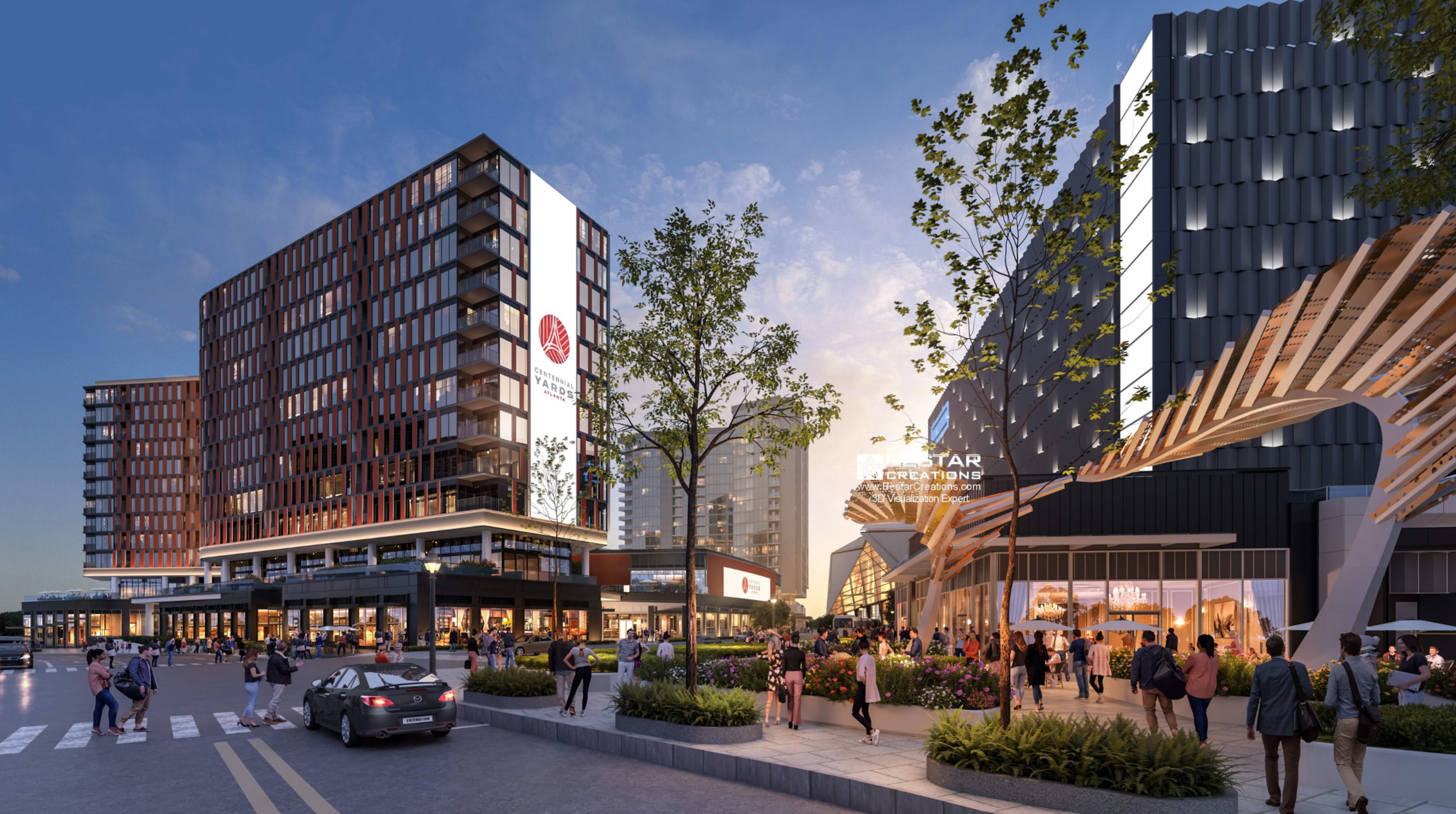 This is a rendering of a planned apartment building at Centennial Yards in downtown Atlanta. It's poised to occupy a site adjacent to the Richard B. Russell Federal Building and was detailed in a 2026 submission to the Atlanta Development Review Committees. (Courtesy of Cooper Carry/Centennial Yards)