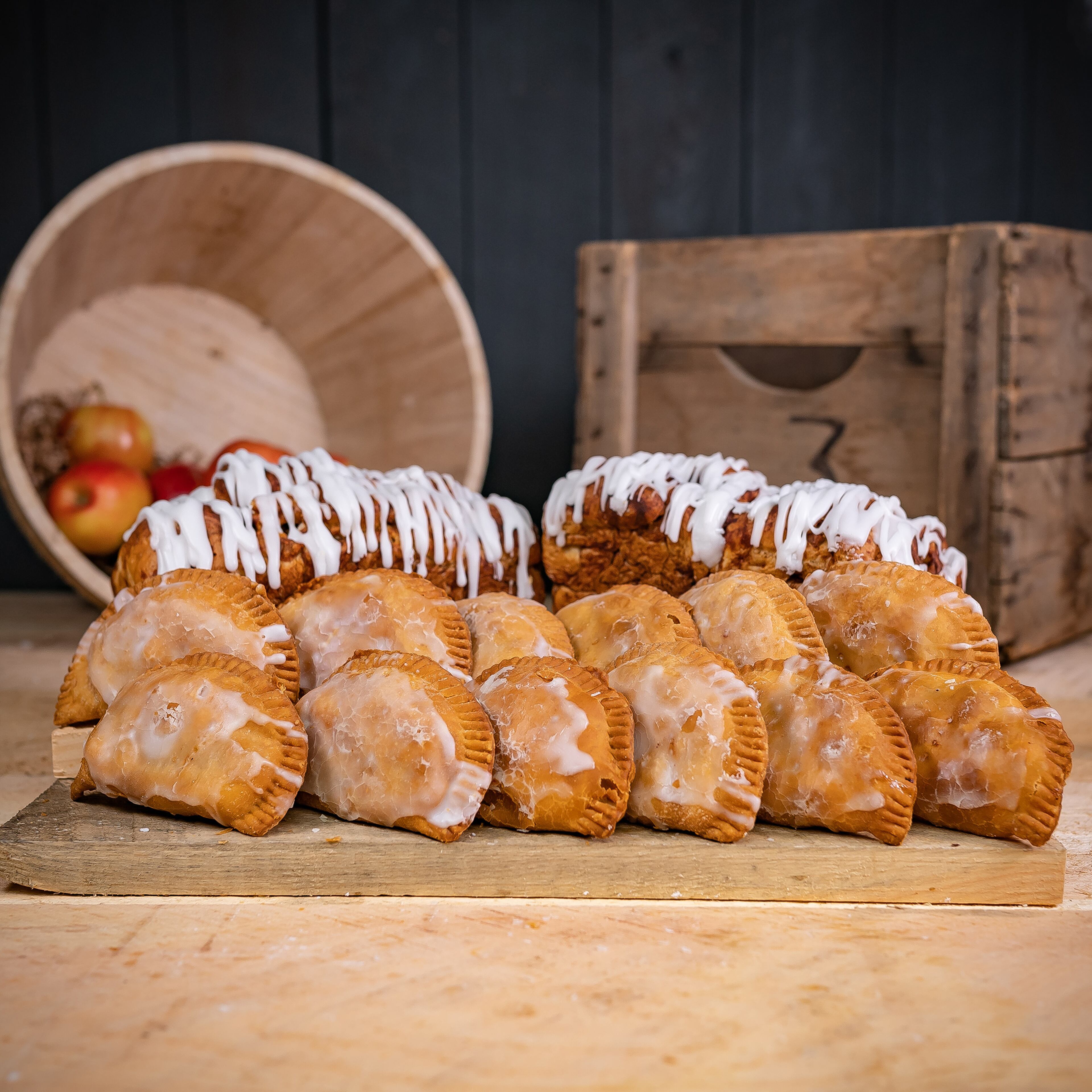 With thousands of bushels of apples picked each year, Mercier Orchards has a plentiful supply for its bakery, which produces apple treats like these fried apple pies and apple loaves. Courtesy of Mercier Orchards