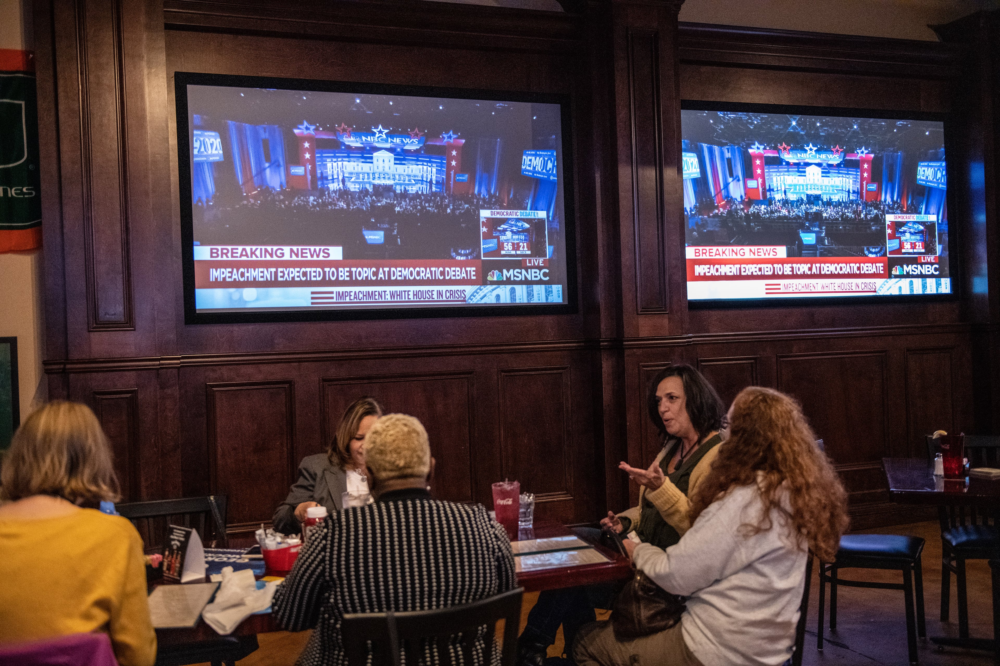 Gwinnett Democrats gather to watch the presidential debates held in Atlanta Wednesday, November 20, 2019 at Mazzy's Sports Bar in Norcross, Ga.
PHOTO BY ELISSA BENZIE