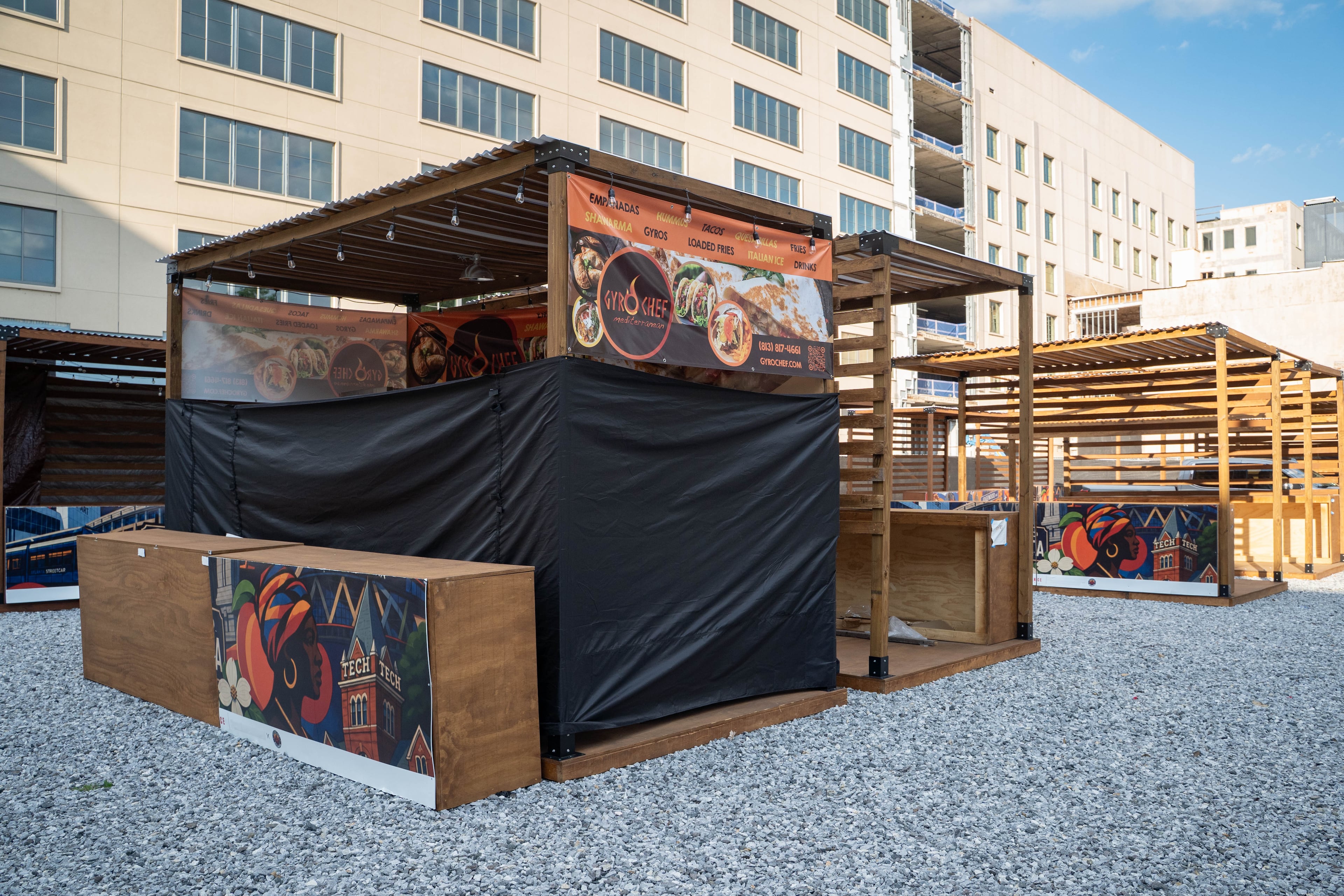 A Gyro Chef Mediterranean booth sits empty along Ted Turner Drive in downtown Atlanta on June 24, 2026. (Ben Hendren for the AJC)