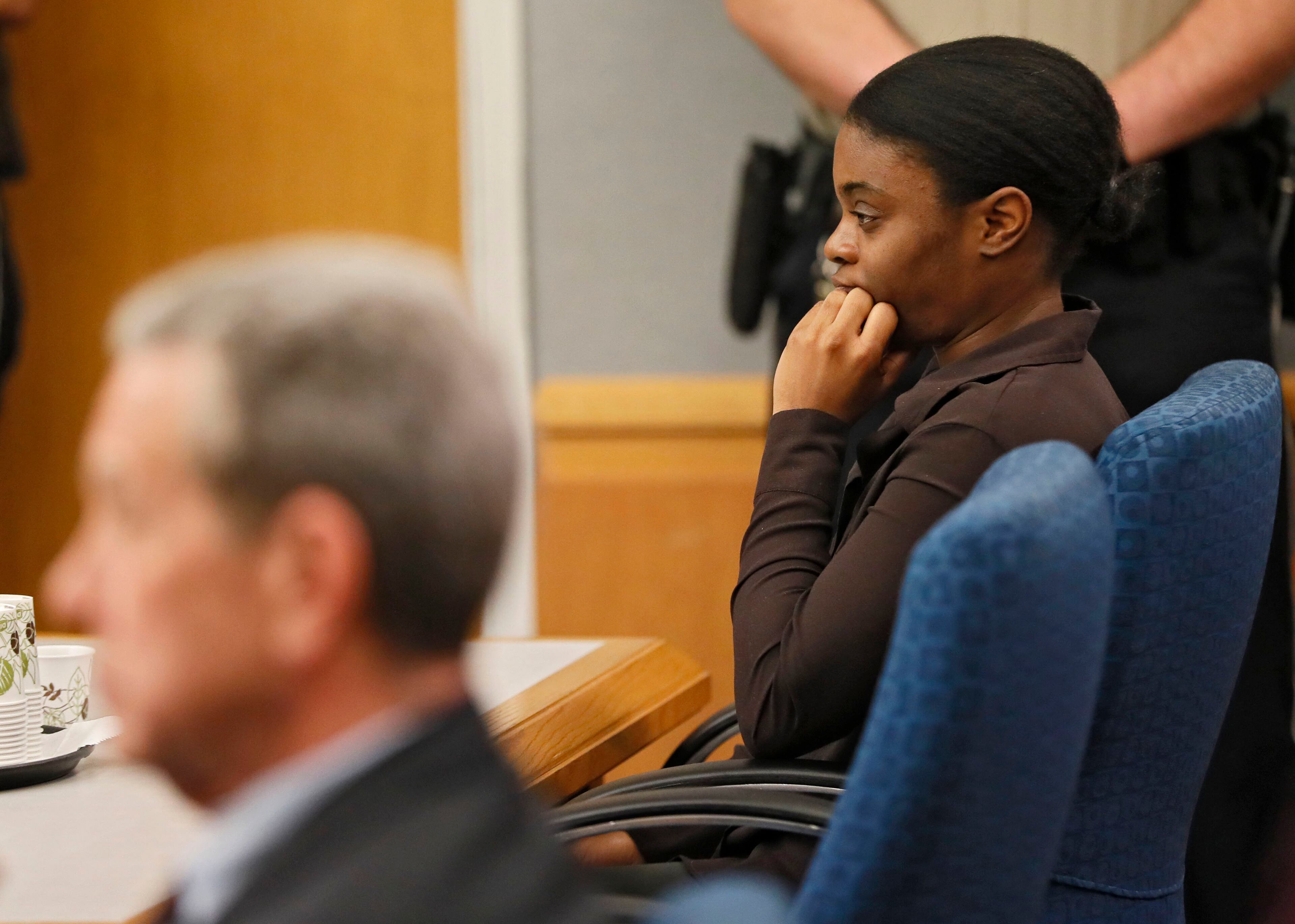 April 29, 2019 - Lawrenceville - Tiffany Moss waits for the jury to be seated and the verdict to be announced. A jury found Tiffany Moss, who is representing herself, guilty of intentionally starving her 10-year-old stepdaughter Emani to death in the fall of 2013, in addition to other charges. Bob Andres / bandres@ajc.com