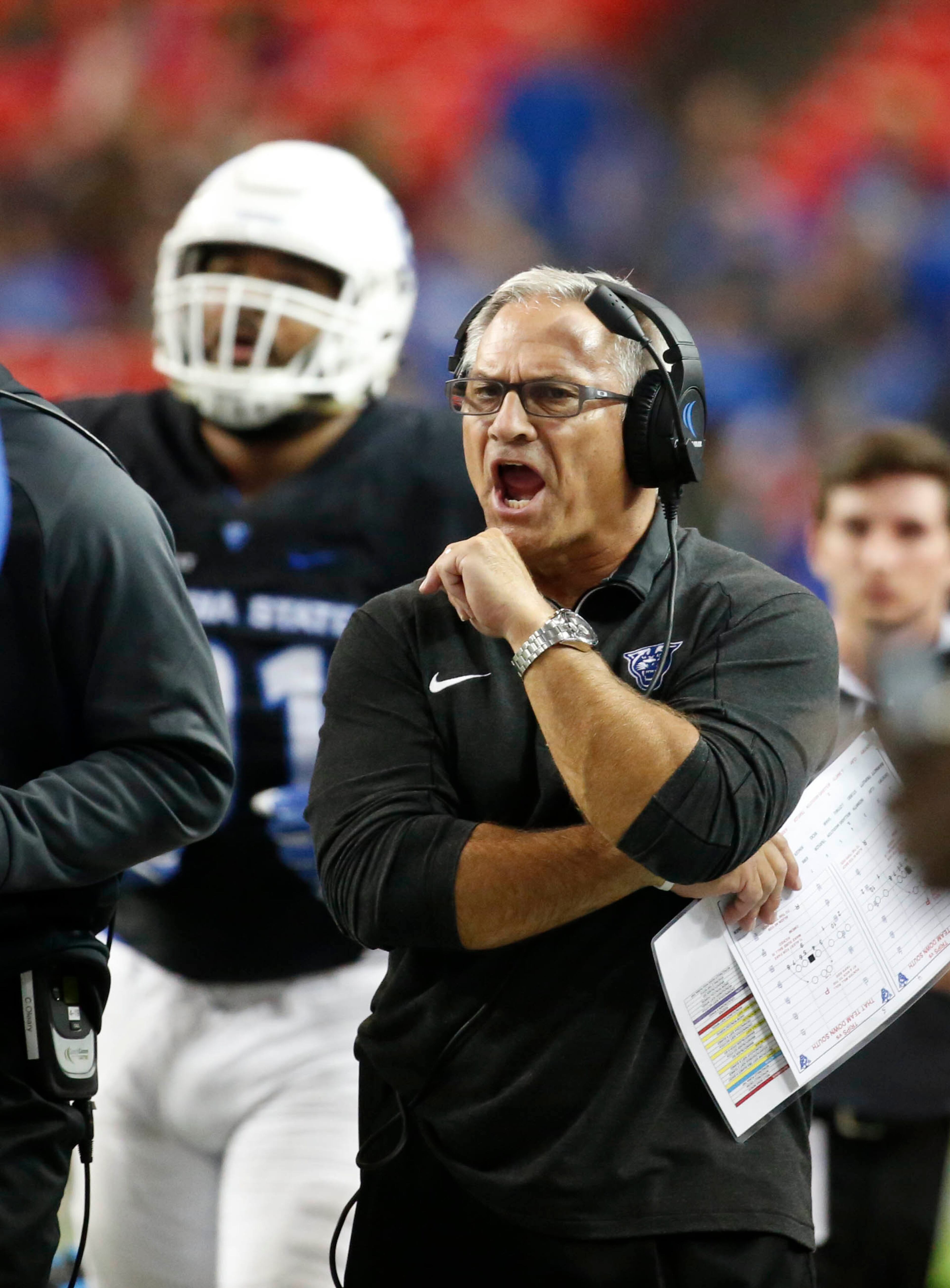 November 19, 2016 - Atlanta, Ga: Georgia State Panthers interim head coach Tim Lappano is shown on the sideline in the second half of their game against Georgia Southern Eagles at the Georgia Dome Saturday November 19, 2016, in Atlanta, Ga. Georgia State won 30-24. PHOTO / JASON GETZ