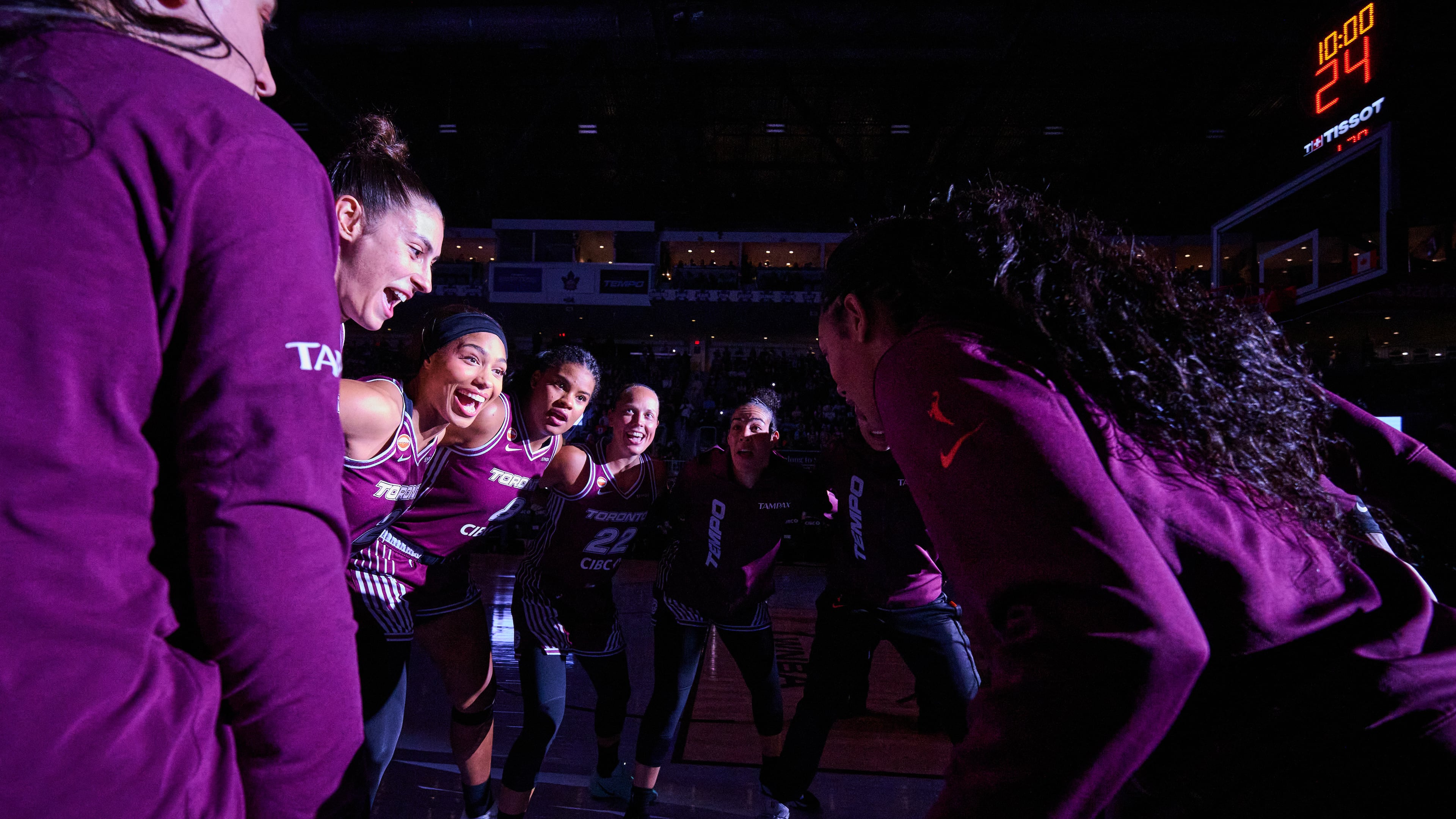 The Toronto Tempo huddle before a WNBA basketball game against the Los Angeles Sparks in Toronto, Thursday, June 25, 2026. (Sammy Kogan/The Canadian Press via AP)