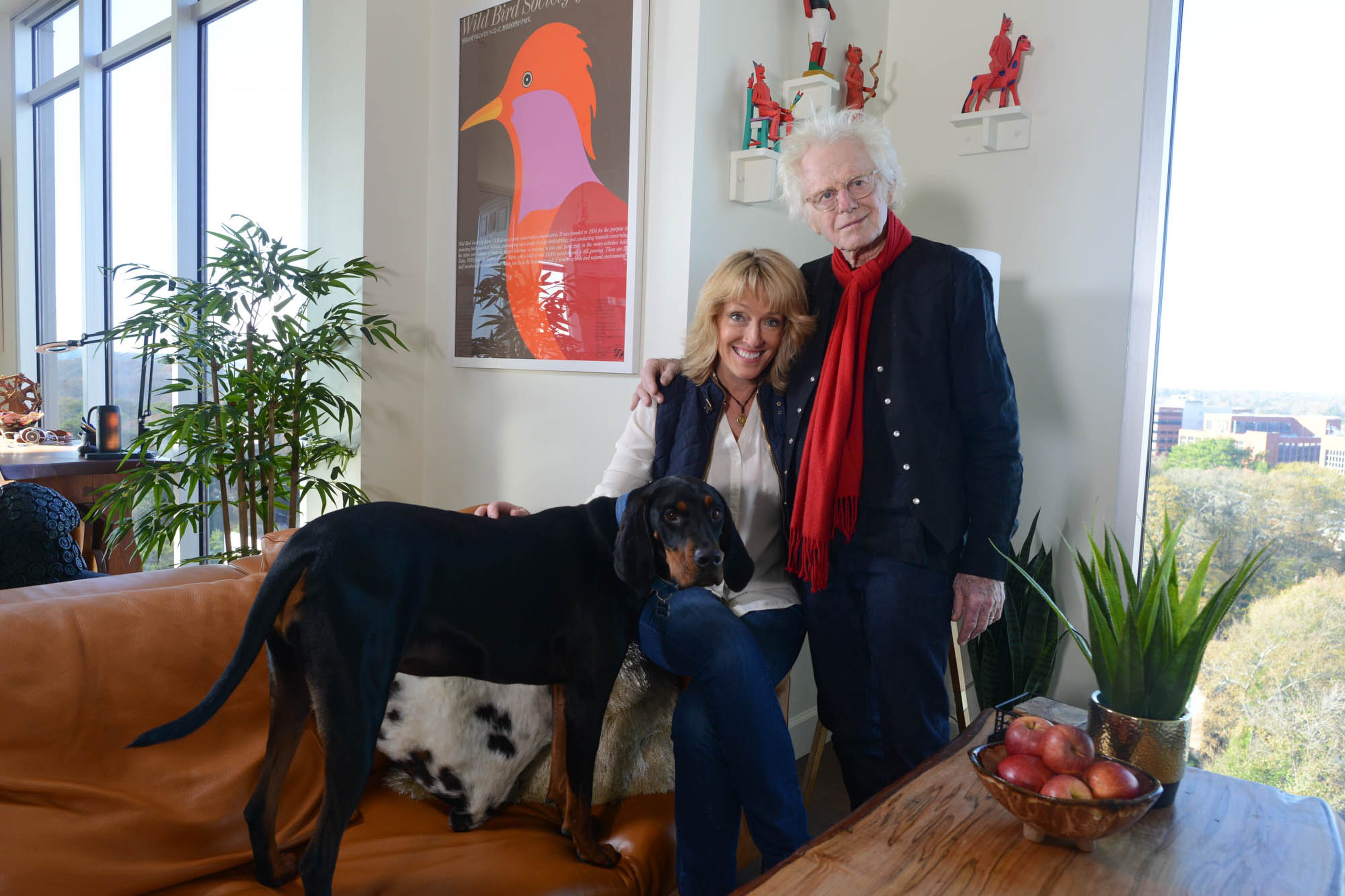 Pippa and Ron Seichrist, founders of the Miami Ad School at Portfolio Center, with their coonhound, George Cooney, purchased their Atlanta condo in 2017.