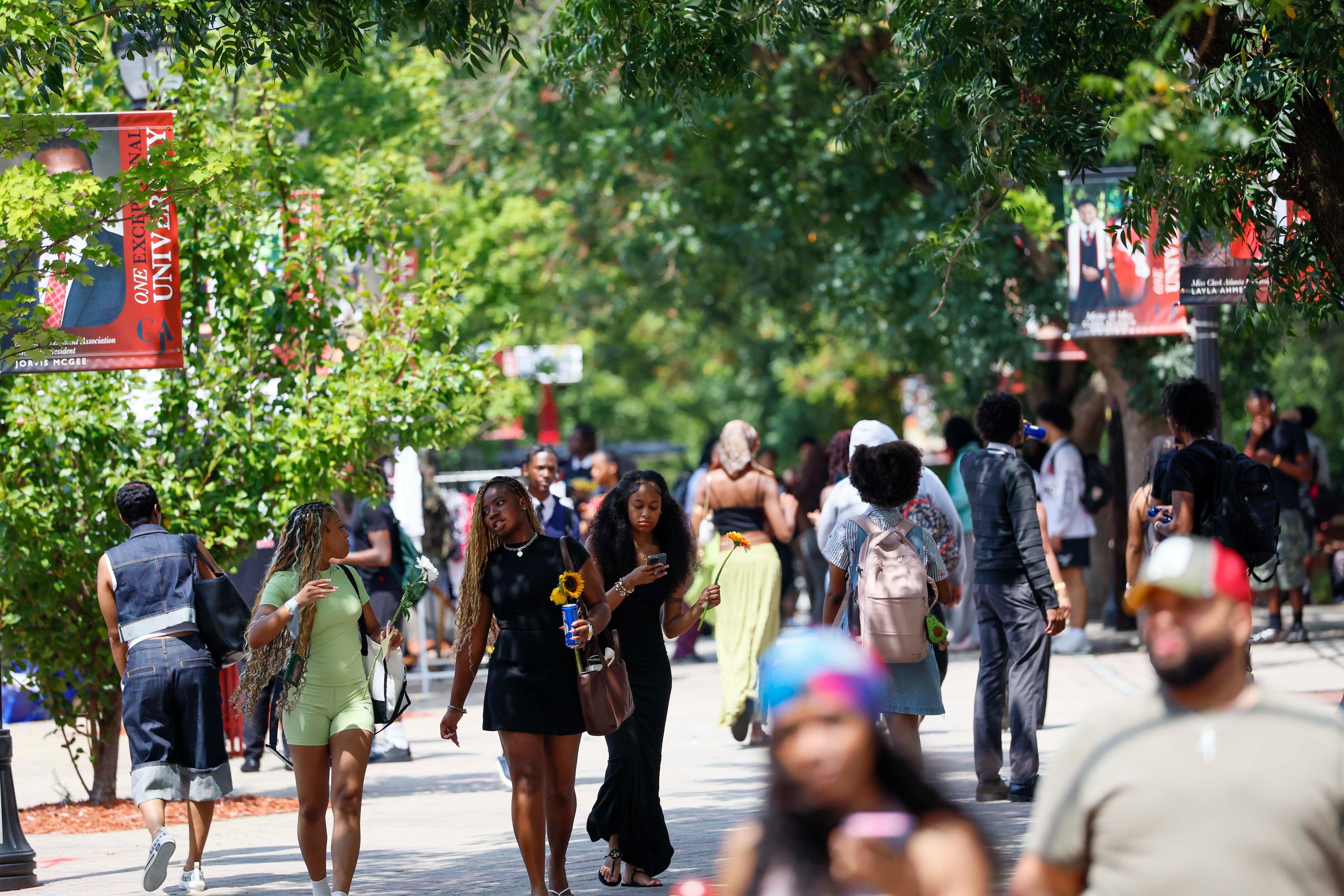 Clark Atlanta University students are seen walking on Chestnut St SW on the main campus on Wednesday, Sep. 2, 2026. (Miguel Martinez/AJC)