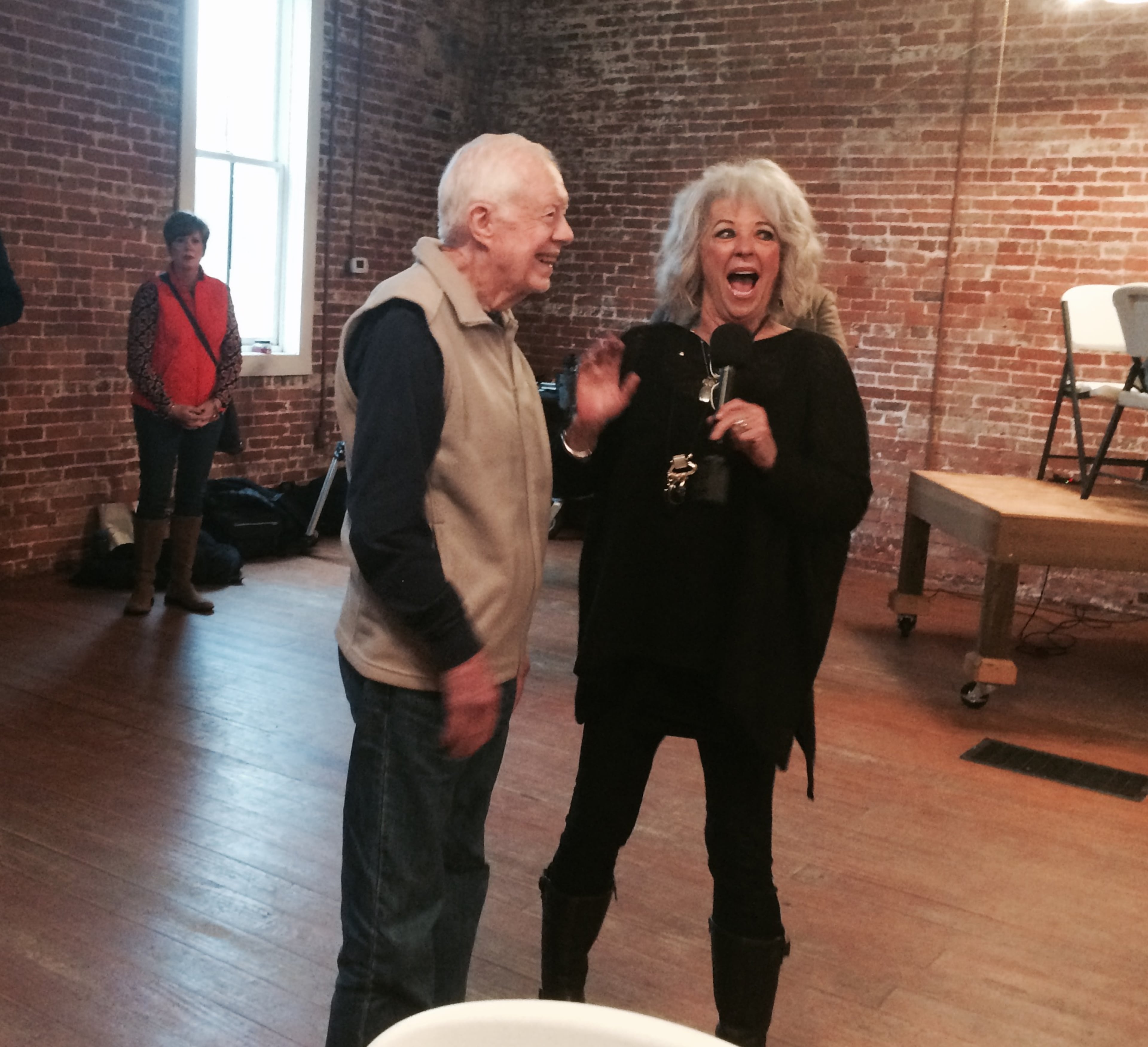 The irrepressible Paula Deen with Jimmy Carter during an event in Plains this weekend. Photo by Jill Vejnoska jvejnoska@ajc.com
