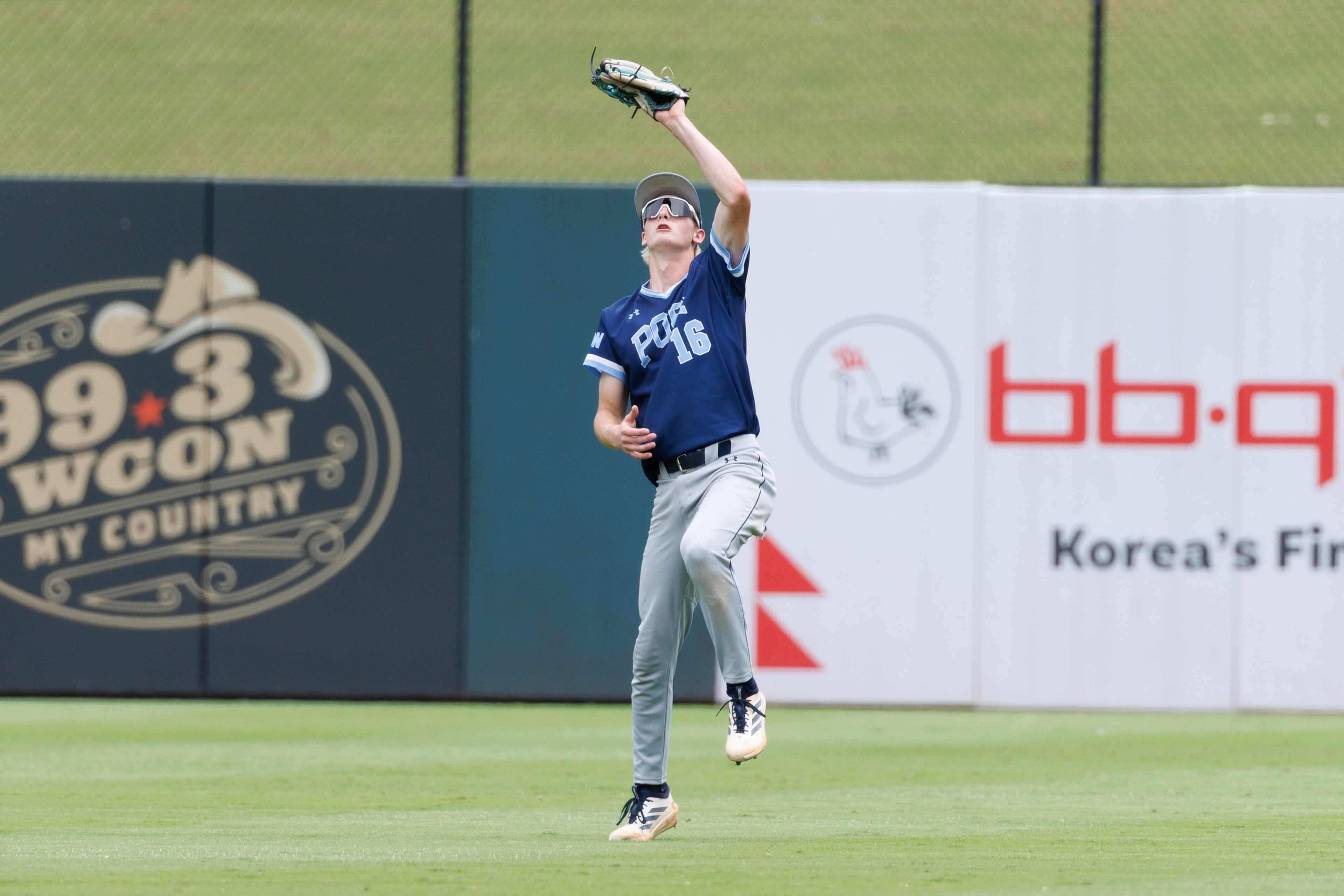 Pope outfielder Cal Pearson catches the ball during the fifth inning of Game 1 of the GHSA Class 5A baseball state championship series Monday, May 25, 2026, at Gwinnett Field in Lawrenceville. (Estela Muñoz/AJC)
