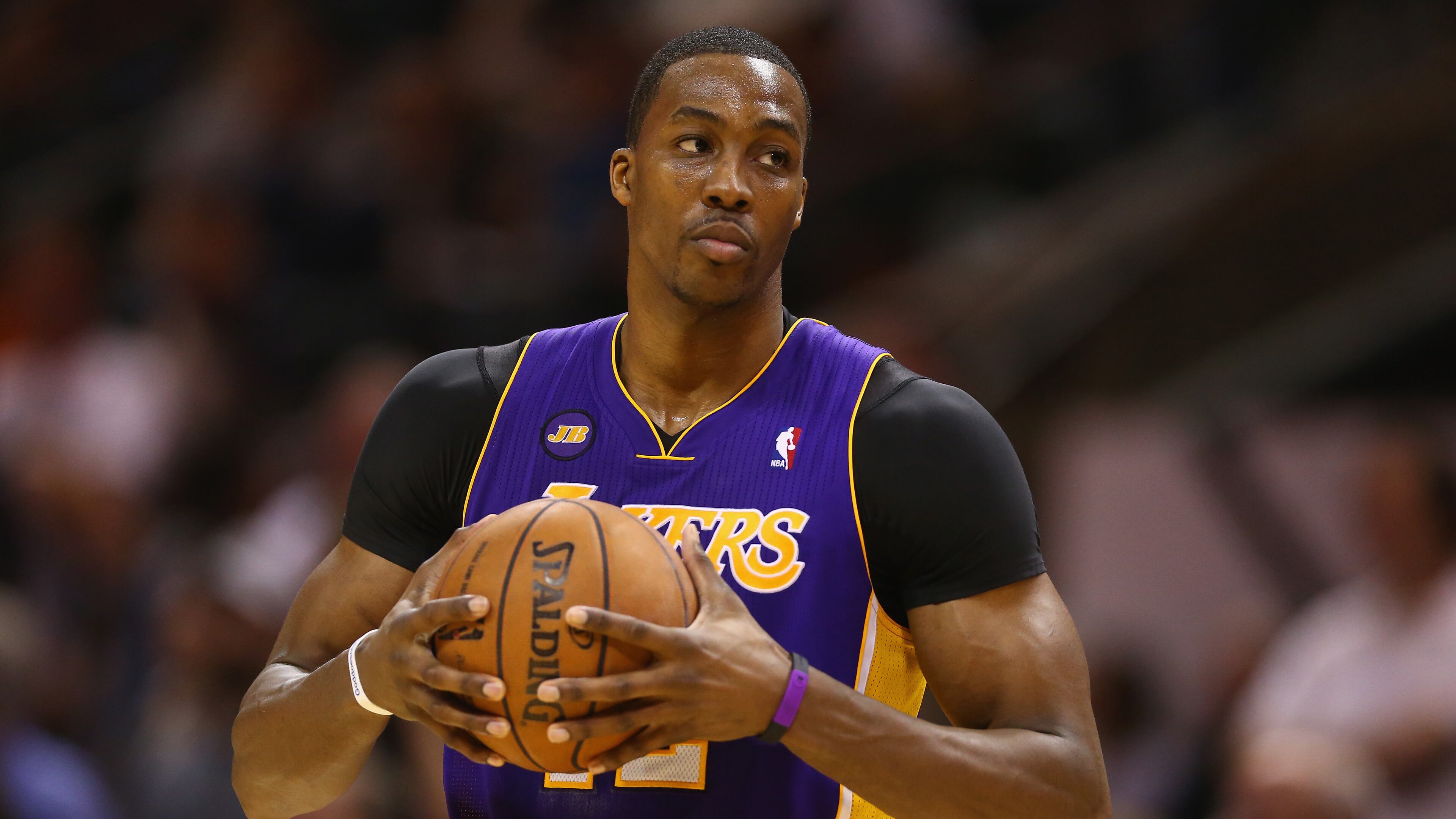 Dwight Howard #12 of the Los Angeles Lakers during Game One of the Western Conference Quarterfinals of the 2013 NBA Playoffs at AT&T Center on April 21, 2013 in San Antonio, Texas.