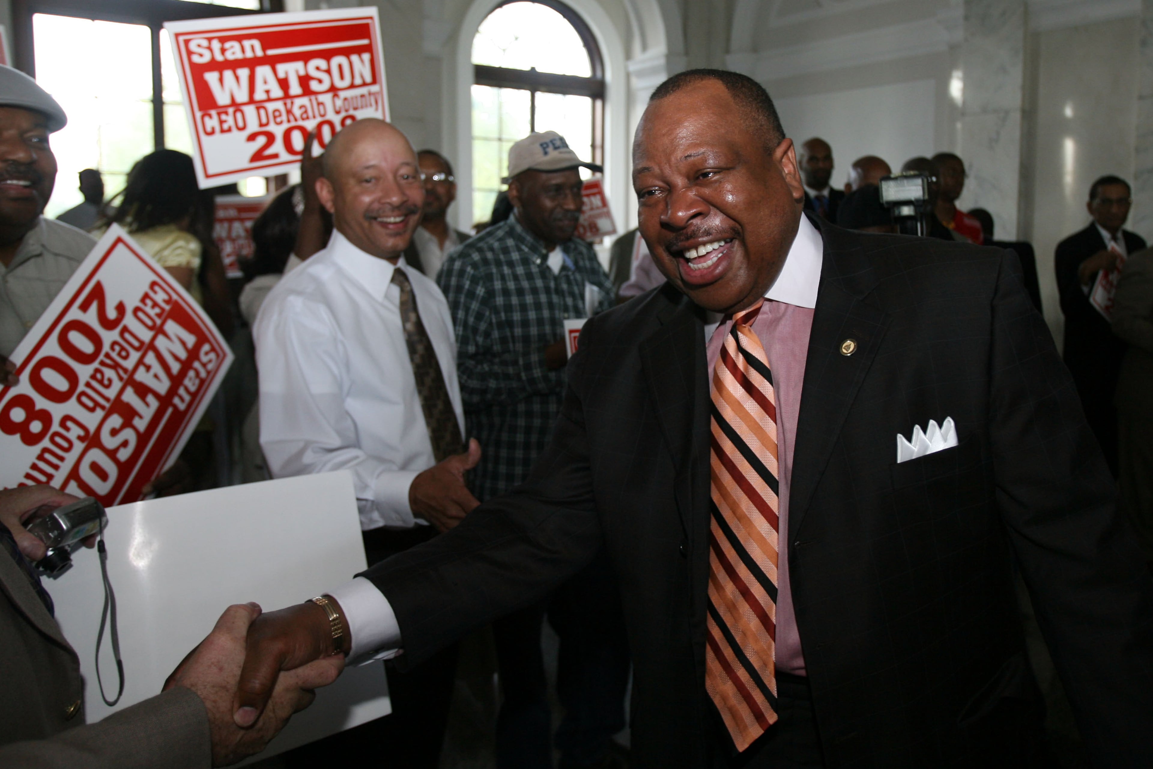 2007 -- State Representative Stan Watson (D-Ga.) is greeted by supporters at his campaign kickoff for DeKalb County CEO 2008 at the Old Decatur Courthouse in Decatur.