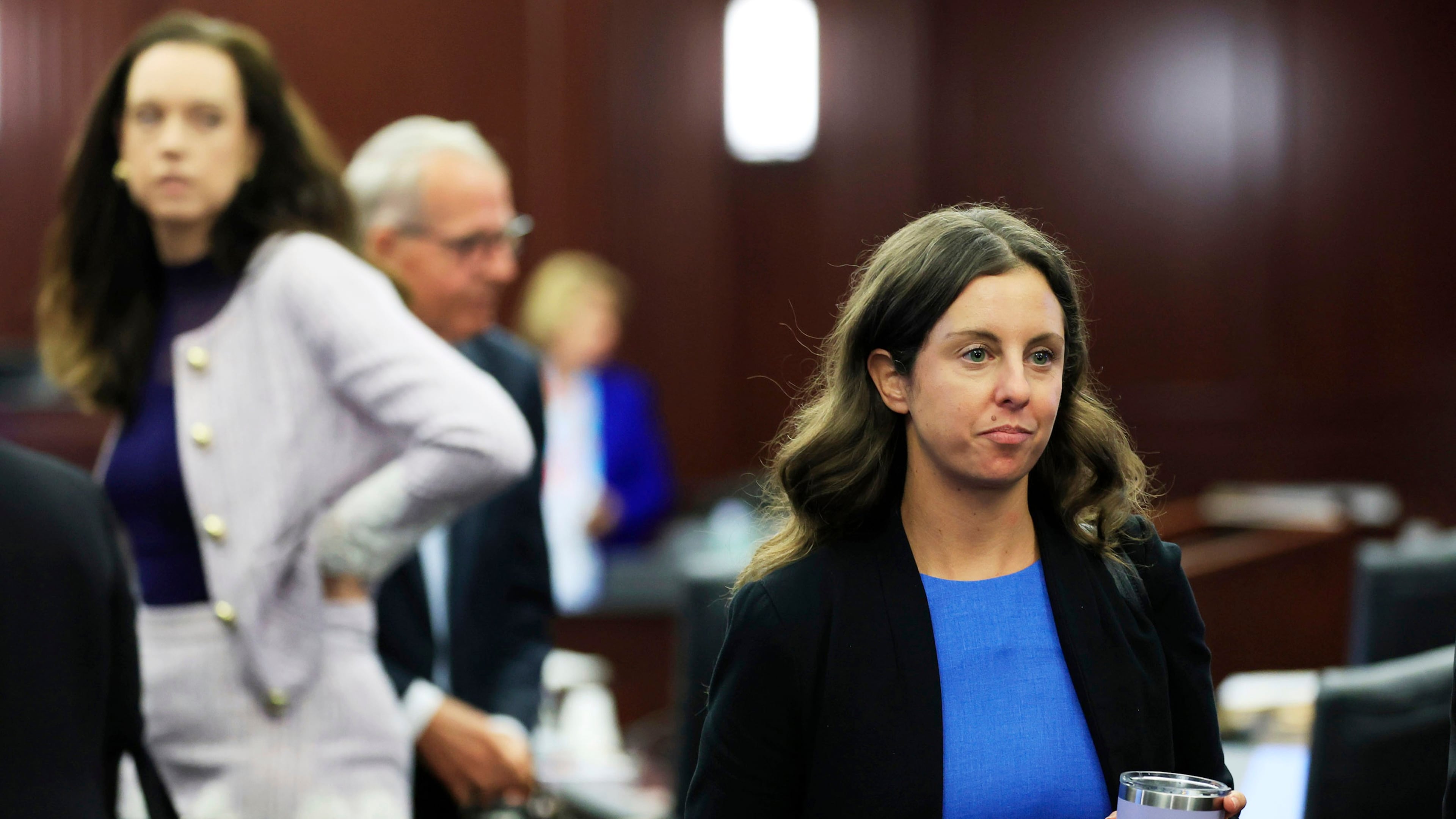Assistant State Attorney Christina Stifler walks out at lunch recess after opening statements in the trial of Mario Fernandez Saldana at the Duval County Courthouse on Monday, Aug. 17, 2026, in Jacksonville, Fla. (Corey Perrine/The Florida Times-Union via AP, Pool)