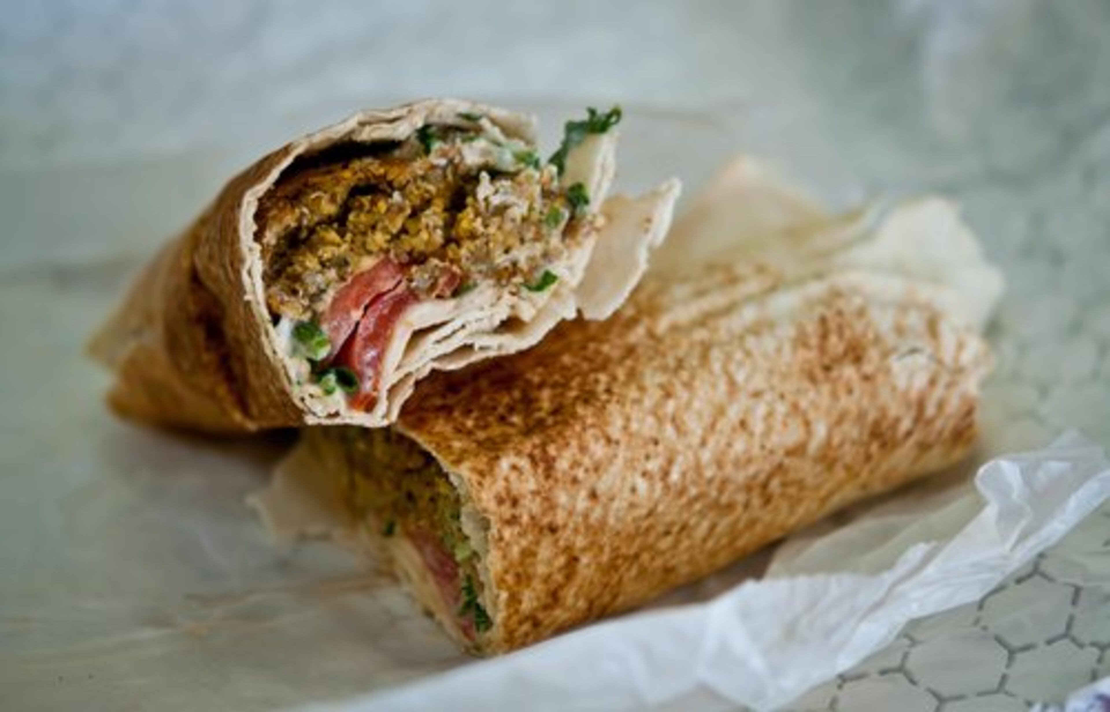 Falafel sandwich wrapped in lavosh bread at Mediterranean Bakery and Sandwich in Atlanta. "The falafel recipe may not be a special, but it tastes pretty good to me," Gene Lee writes.