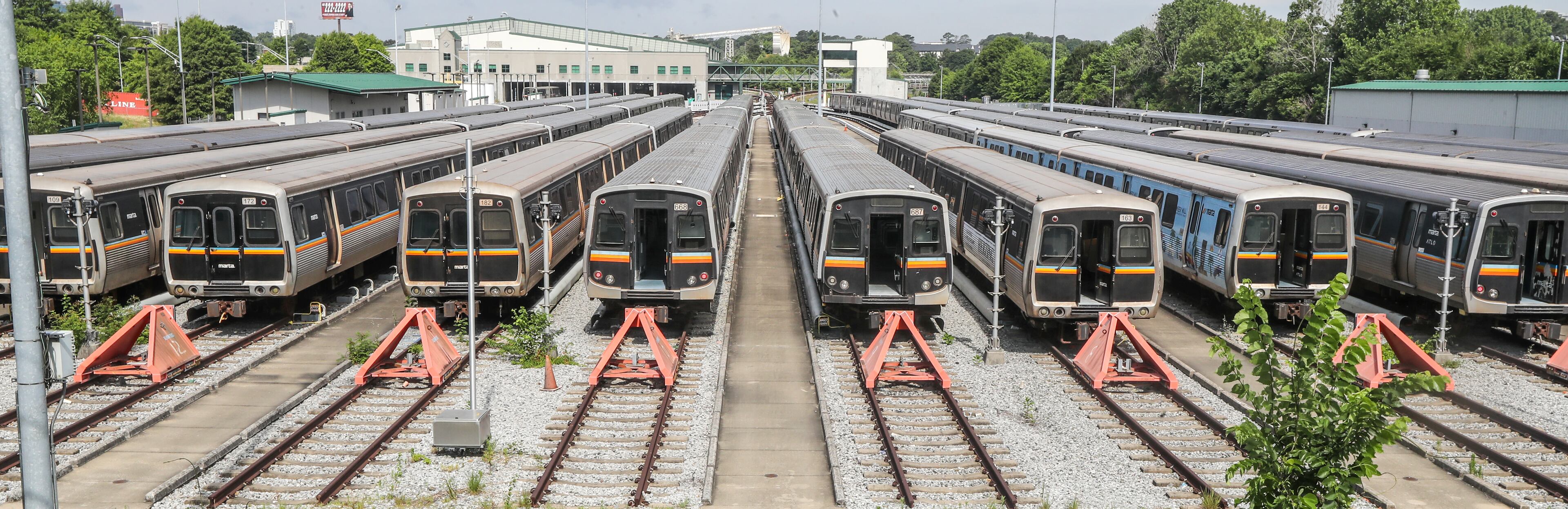 MARTA trains were staged out of service at the MARTA Armour Yard on Friday, June 3, 2022. (John Spink/AJC file)