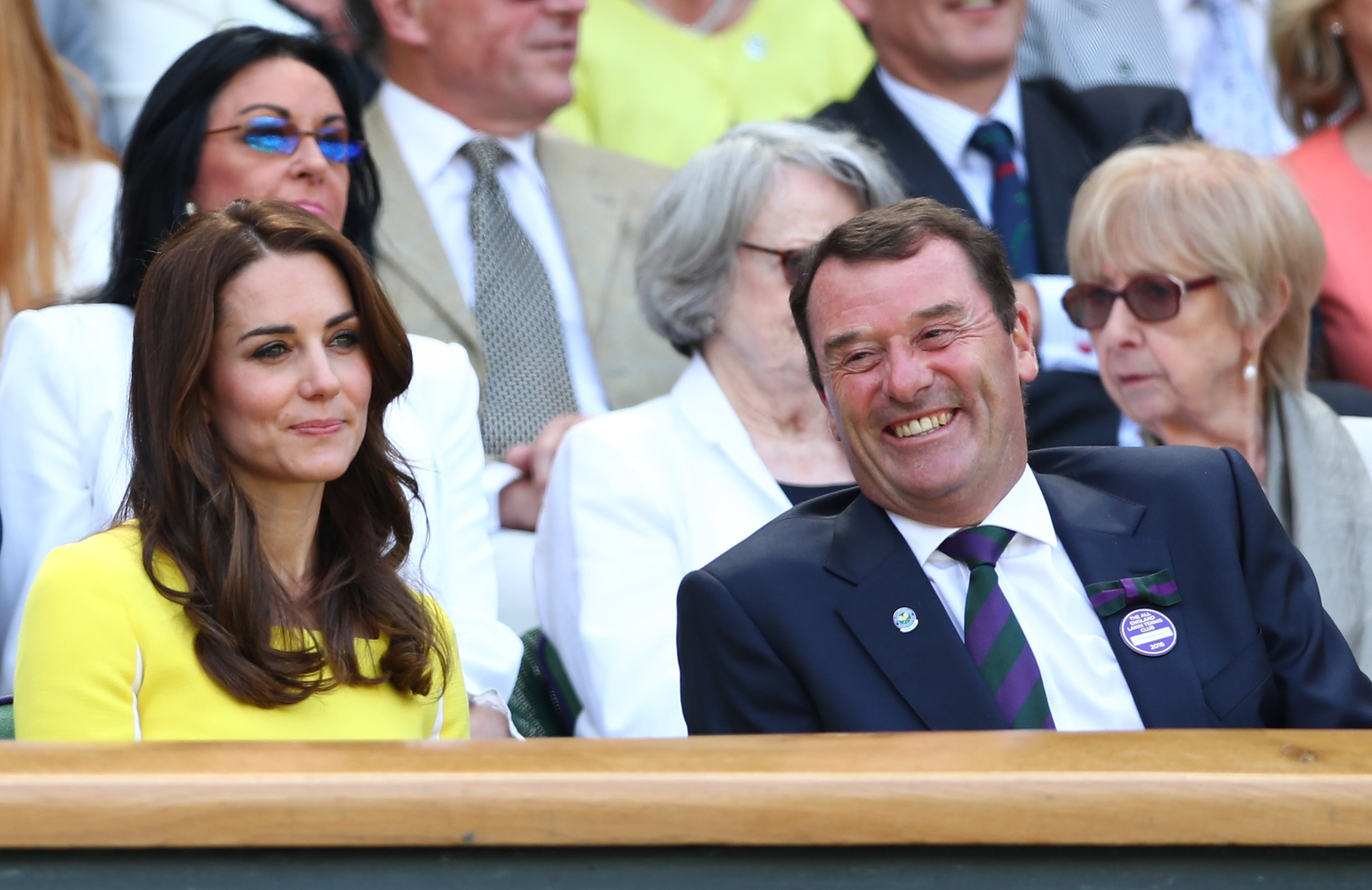Catherine, Duchess of Cambridge and Wimbledon chairman Phill Brook watch on from the Royal Box as Serena Williams of the United States faces Elena Vesnina of Russia during the ladies singles semifinal match on day 10 of the Wimbledon Lawn Tennis Championships at the All England Lawn Tennis and Croquet Club on July 7, 2016 in London, England. (Photo by Julian Finney/Getty Images)